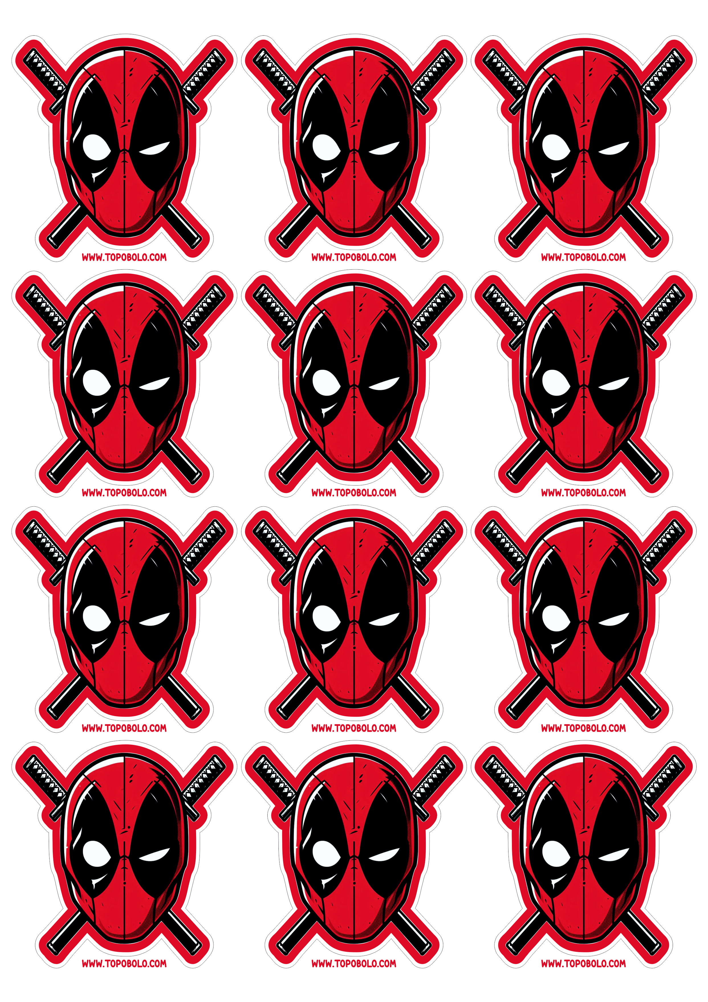 Deadpool logo para imprimir adesivo tag sticker marvel comics desenho simples máscara com recorte para imprimir e decorar 12 imagens png