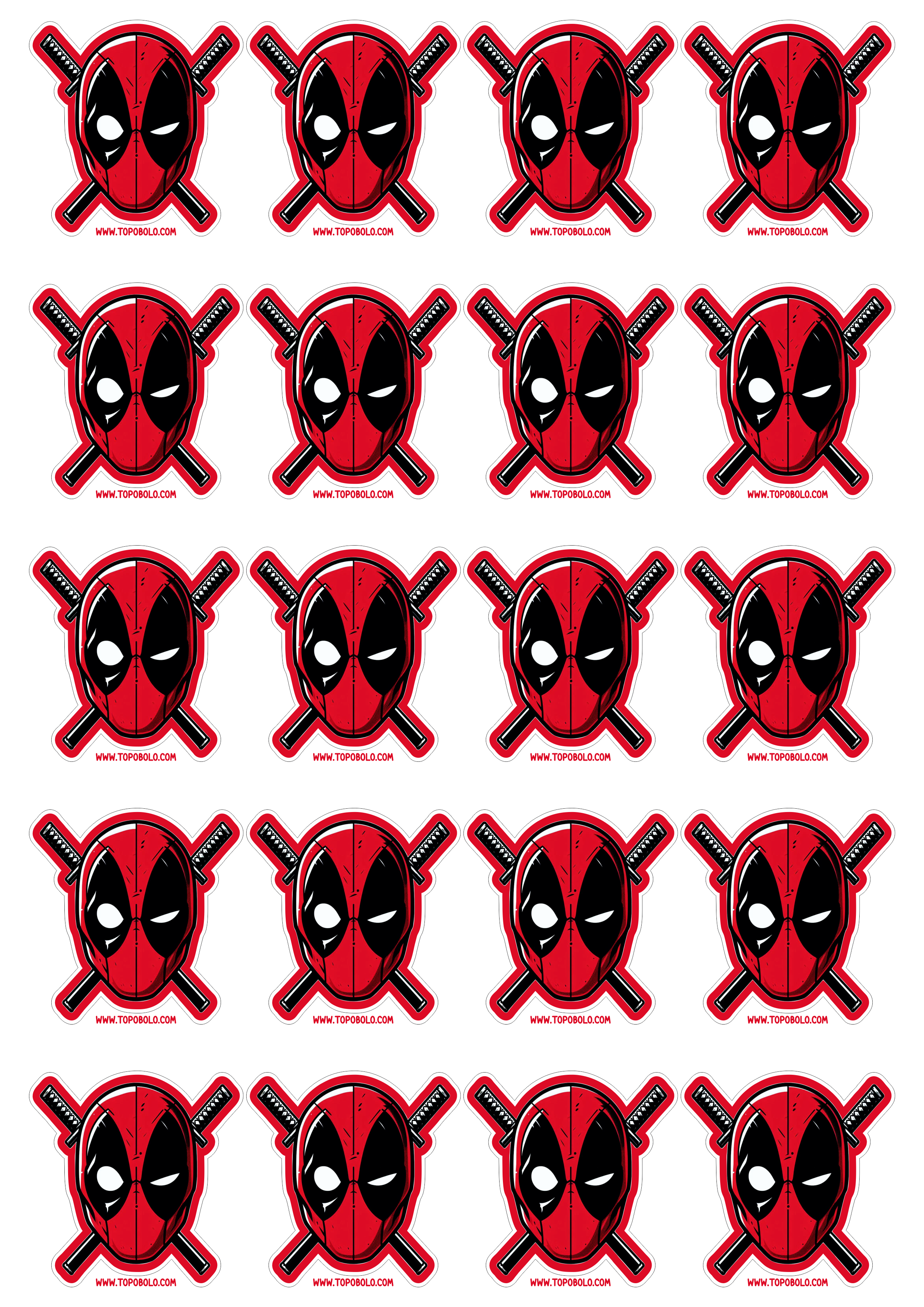 Deadpool logo para imprimir adesivo tag sticker marvel comics desenho simples máscara com recorte para imprimir e decorar 20 imagens png