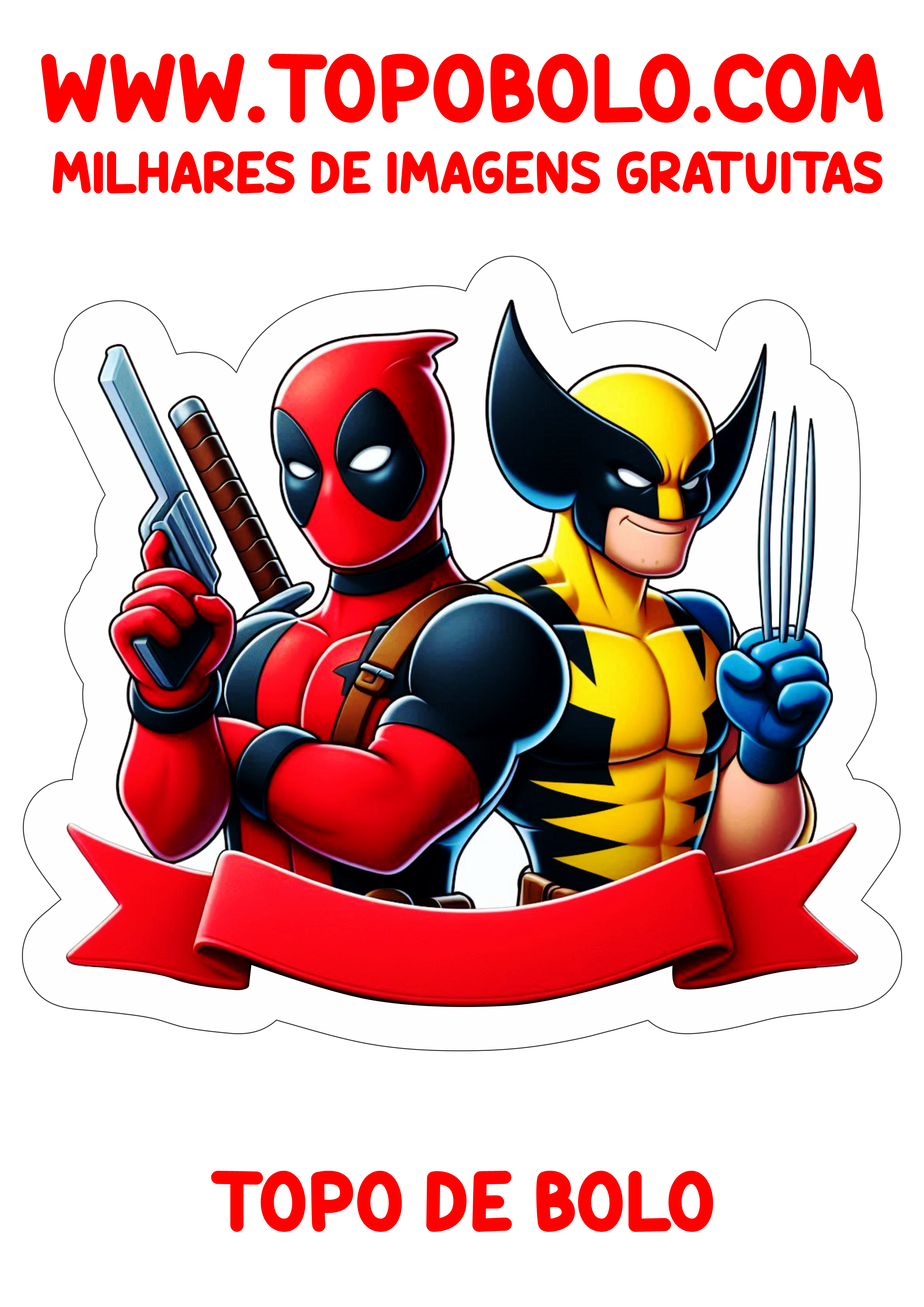 Topo de bolo de aniversário Deadpool e Wolverine png