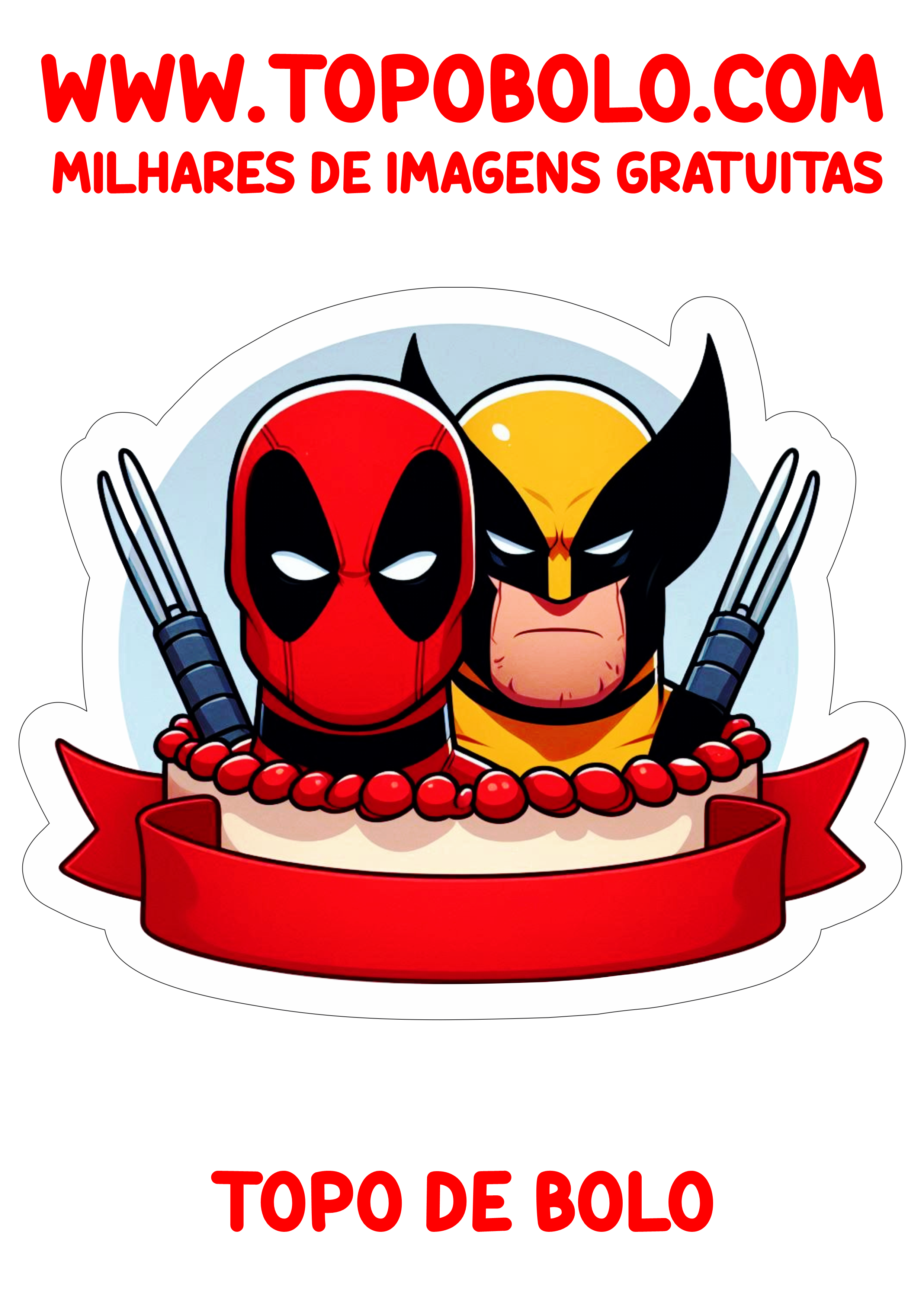 Topo de bolo de aniversário Deadpool e Wolverine decoração png