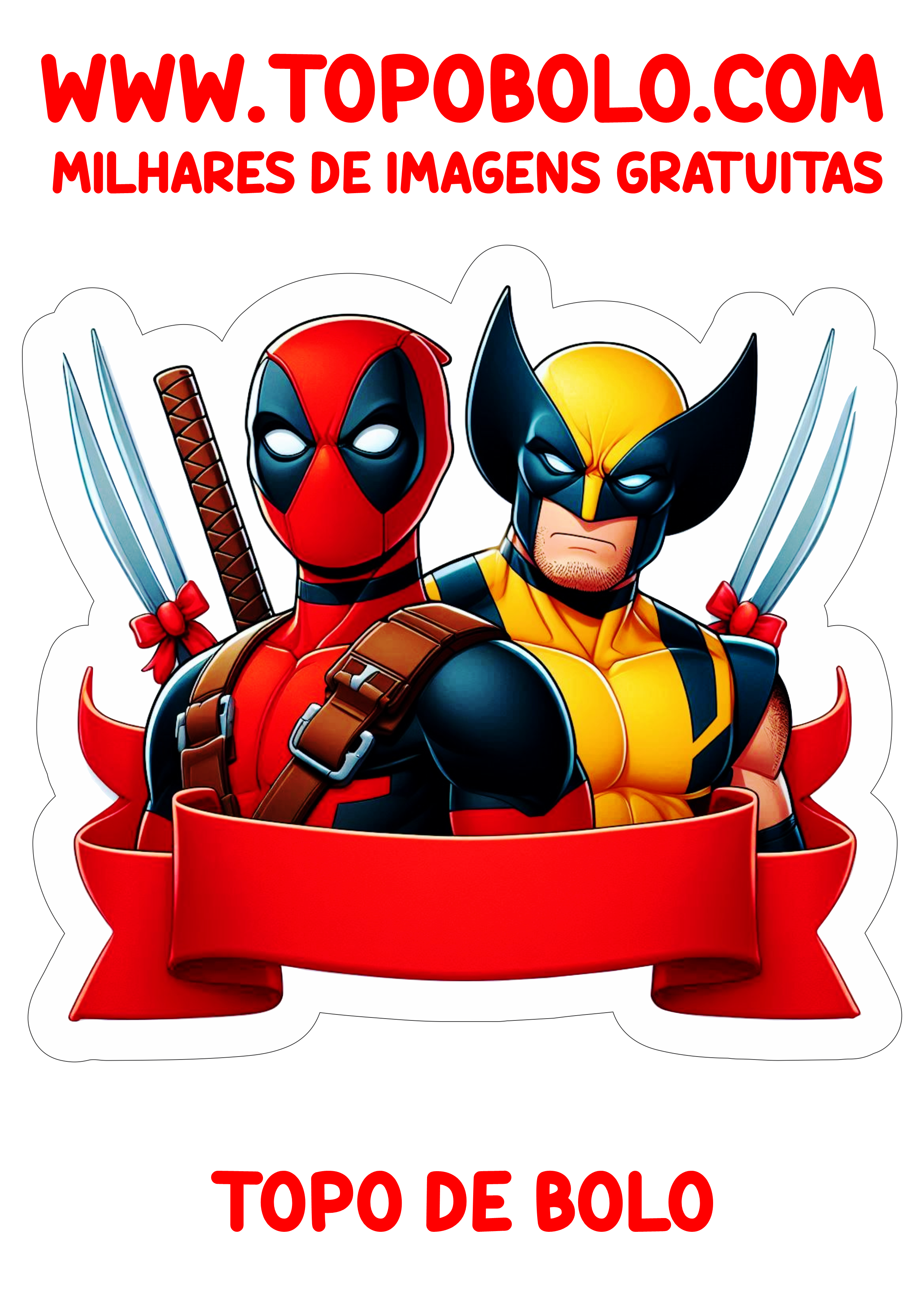 Topo de bolo de aniversário Deadpool e Wolverine decoração de festa png