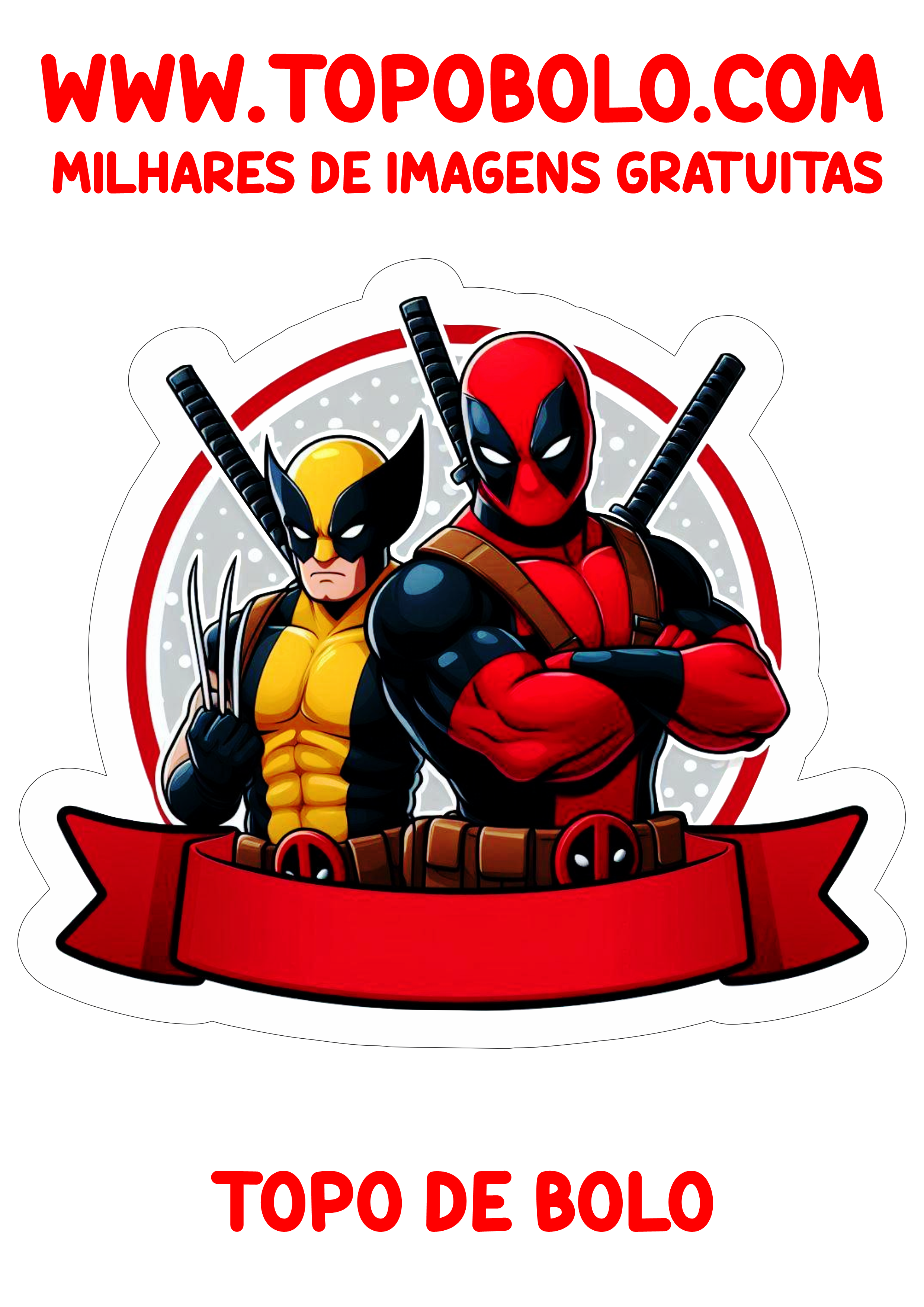 Topo de bolo de aniversário Deadpool e Wolverine decoração de festa infantil png