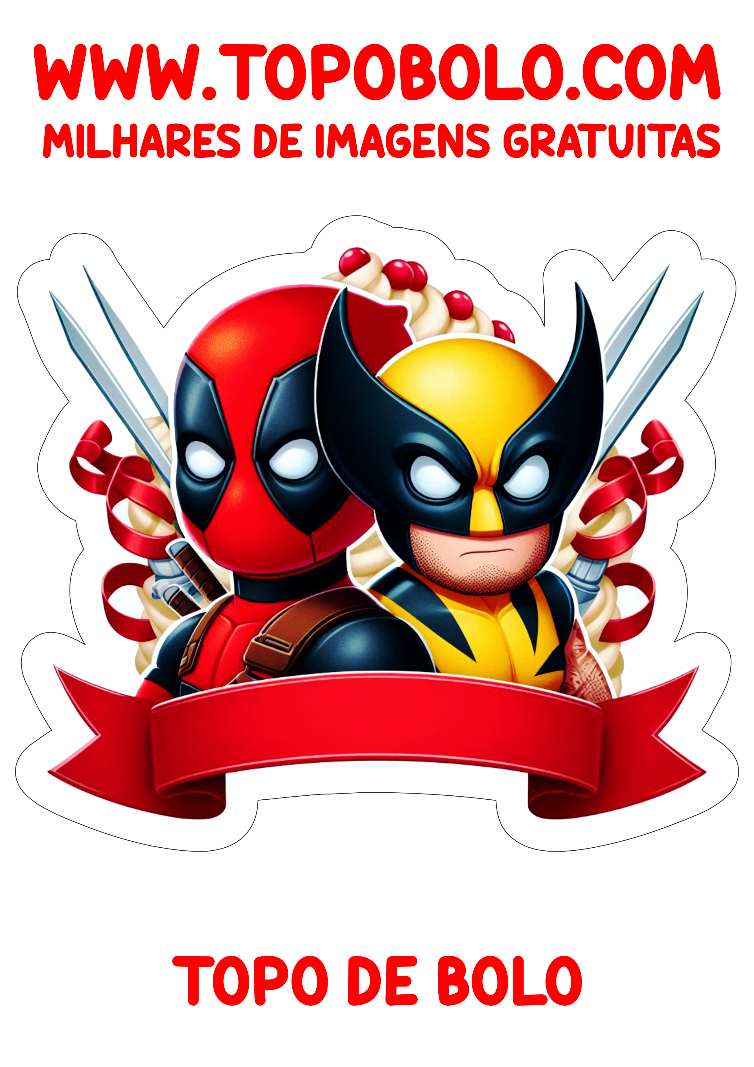 Topo de bolo de aniversário Deadpool e Wolverine decoração de festa infantil hora da festa png