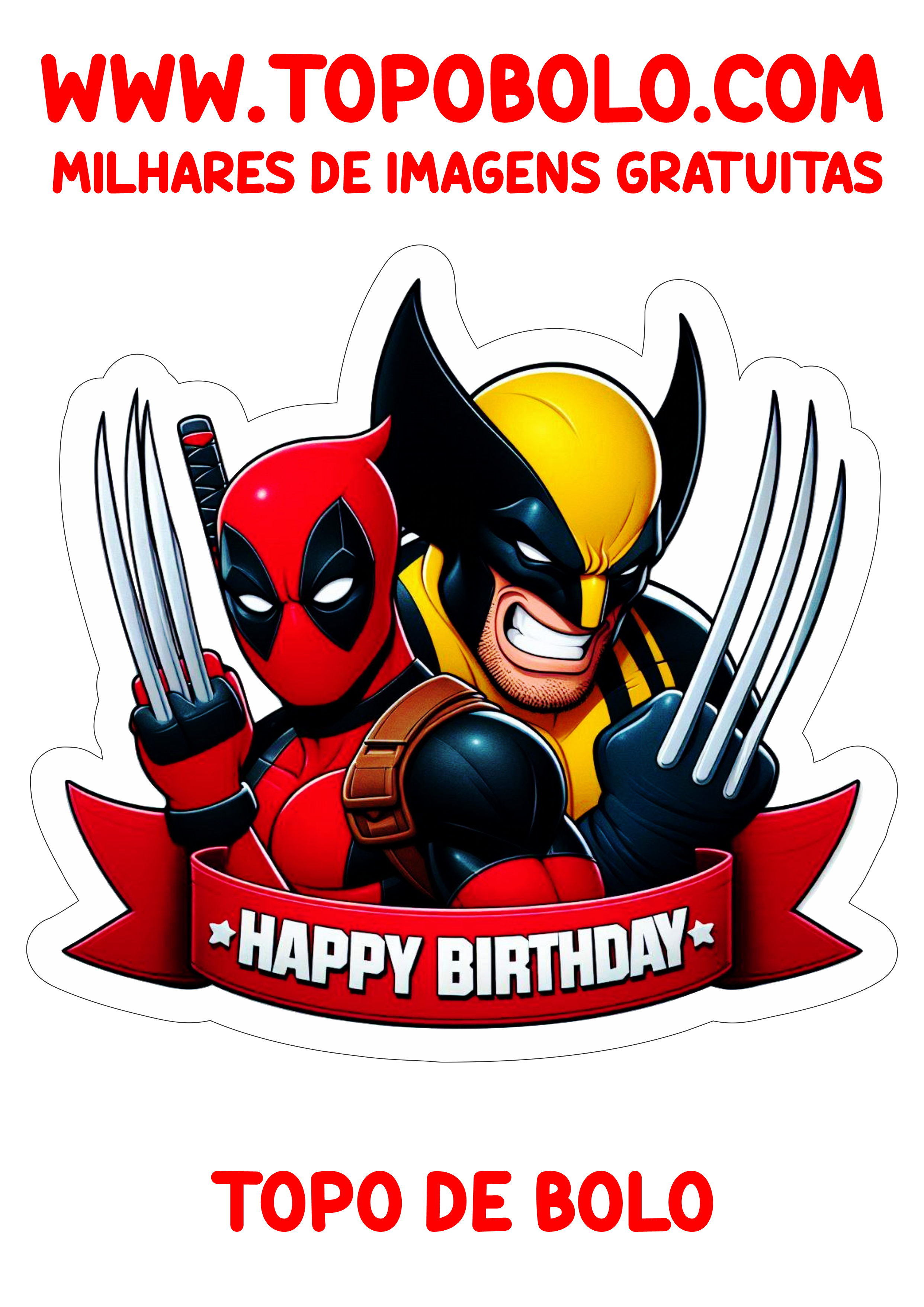 Topo de bolo de aniversário Deadpool e Wolverine decoração de festa infantil hora da festa personalizada png