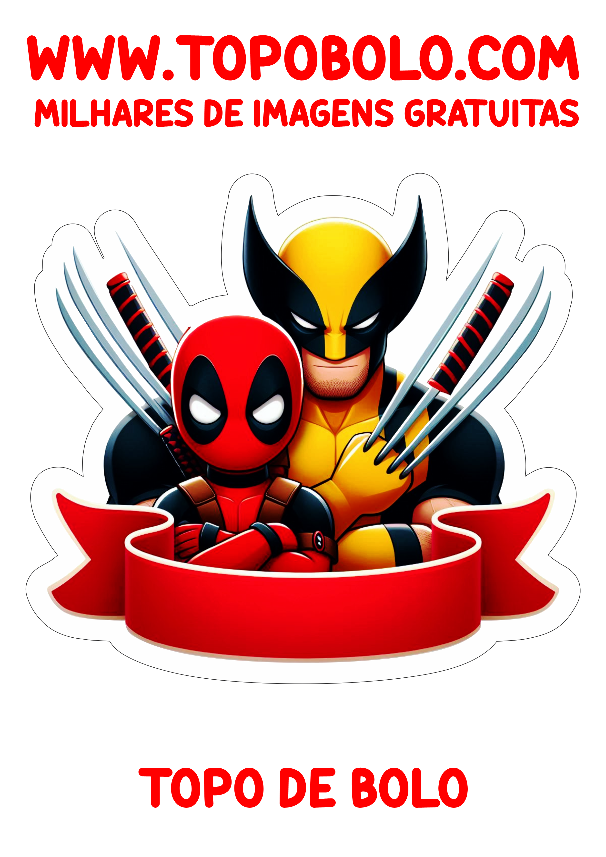 Topo de bolo de aniversário Deadpool e Wolverine decoração de festa infantil hora da festa personalizada papelaria png