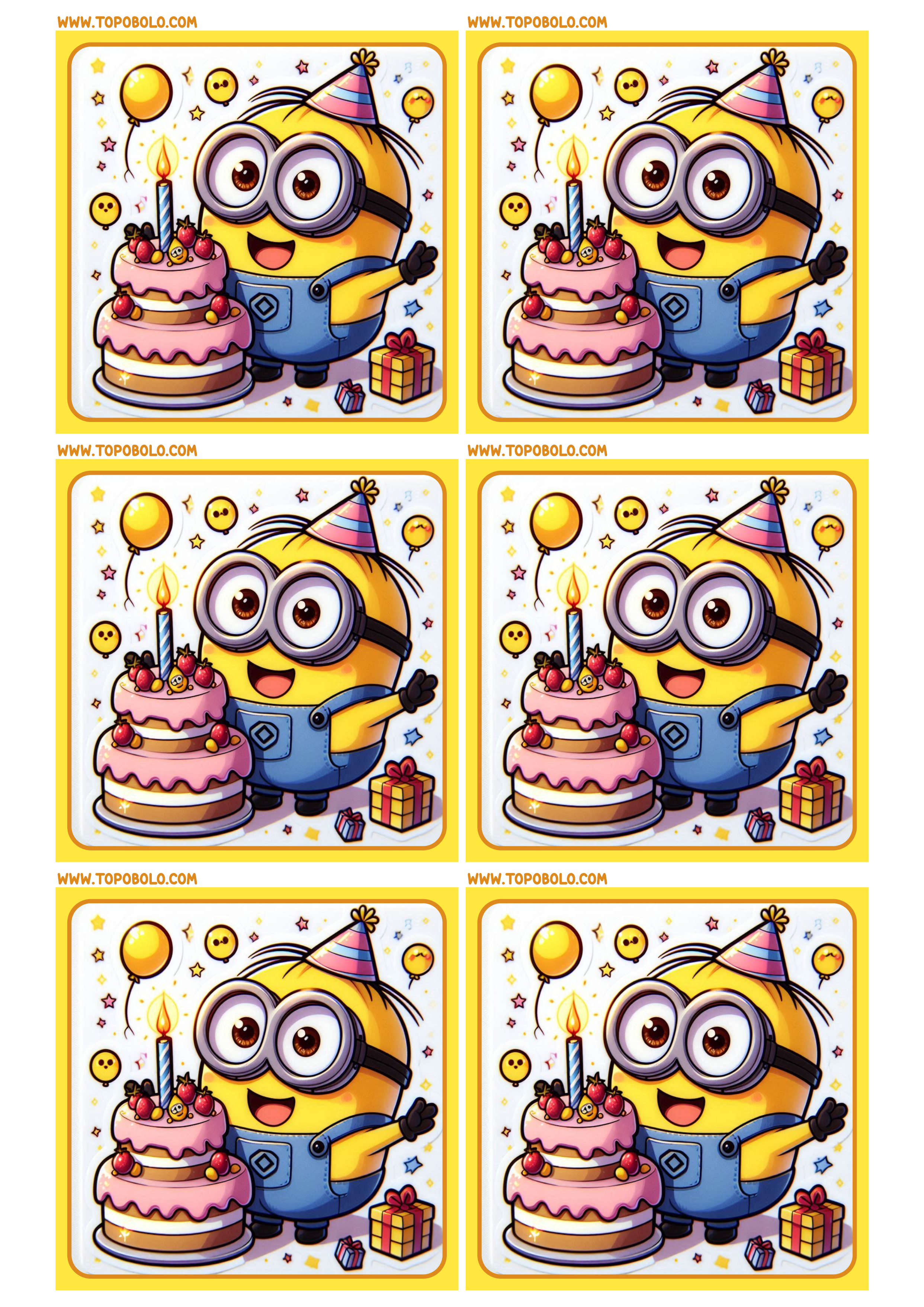 Minions adesivo tag sticker quadrado para imprimir e decorar sua festa infantil de aniversário papelaria 6 imagens png