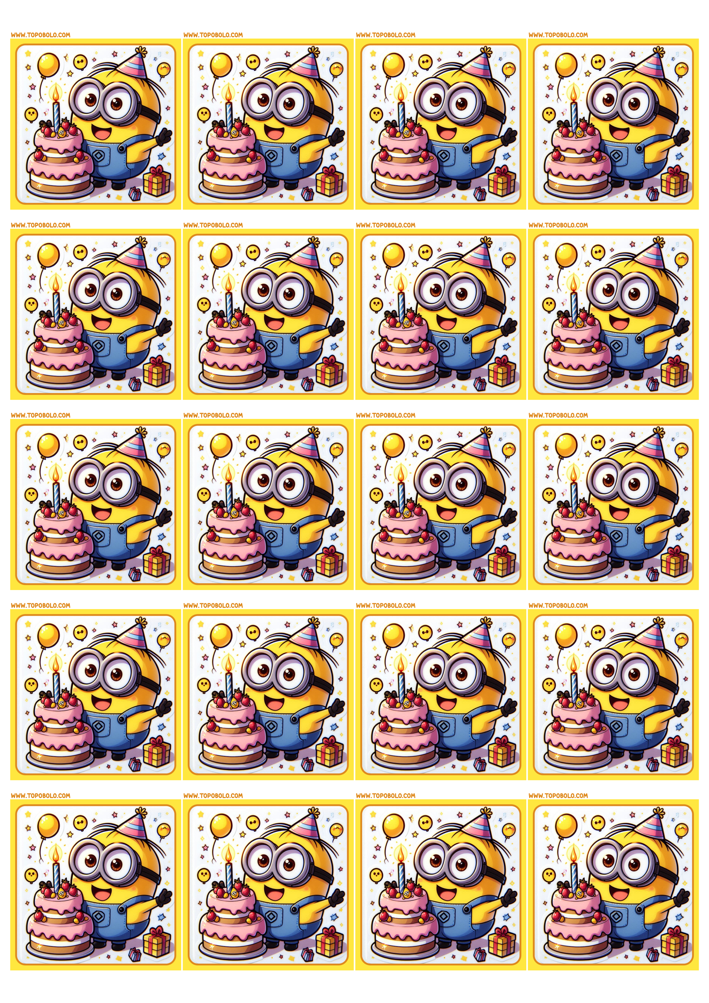 Minions adesivo tag sticker quadrado para imprimir e decorar sua festa infantil de aniversário papelaria 20 imagens png