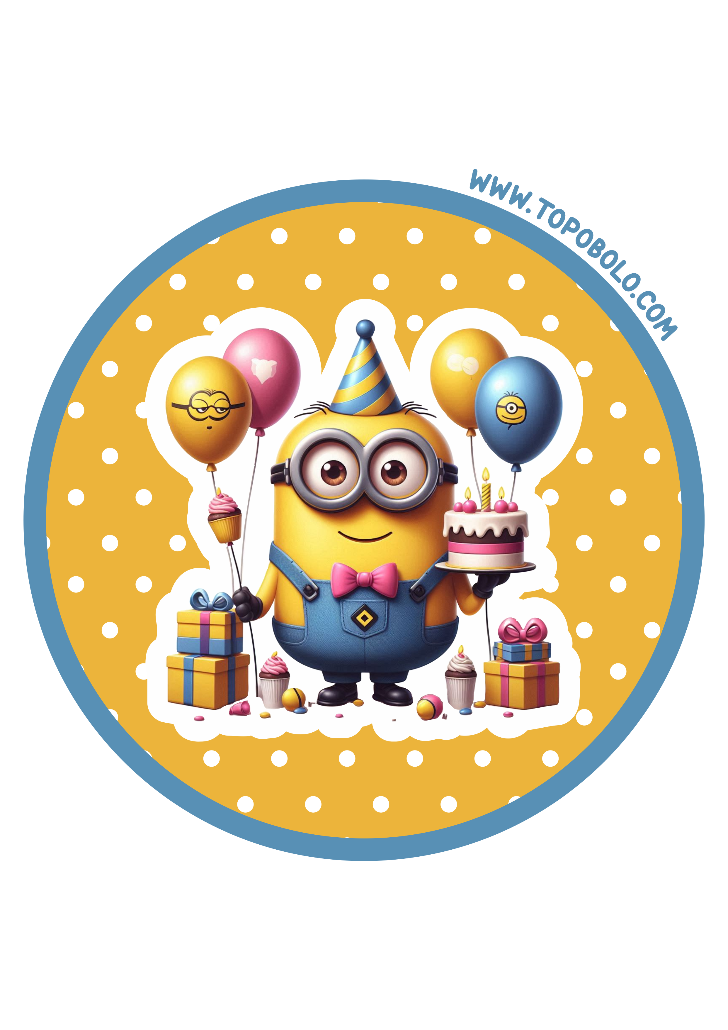 Adesivo redondo Minions decoração para festa de aniversário infantil pronto para imprimir artes gráficas png