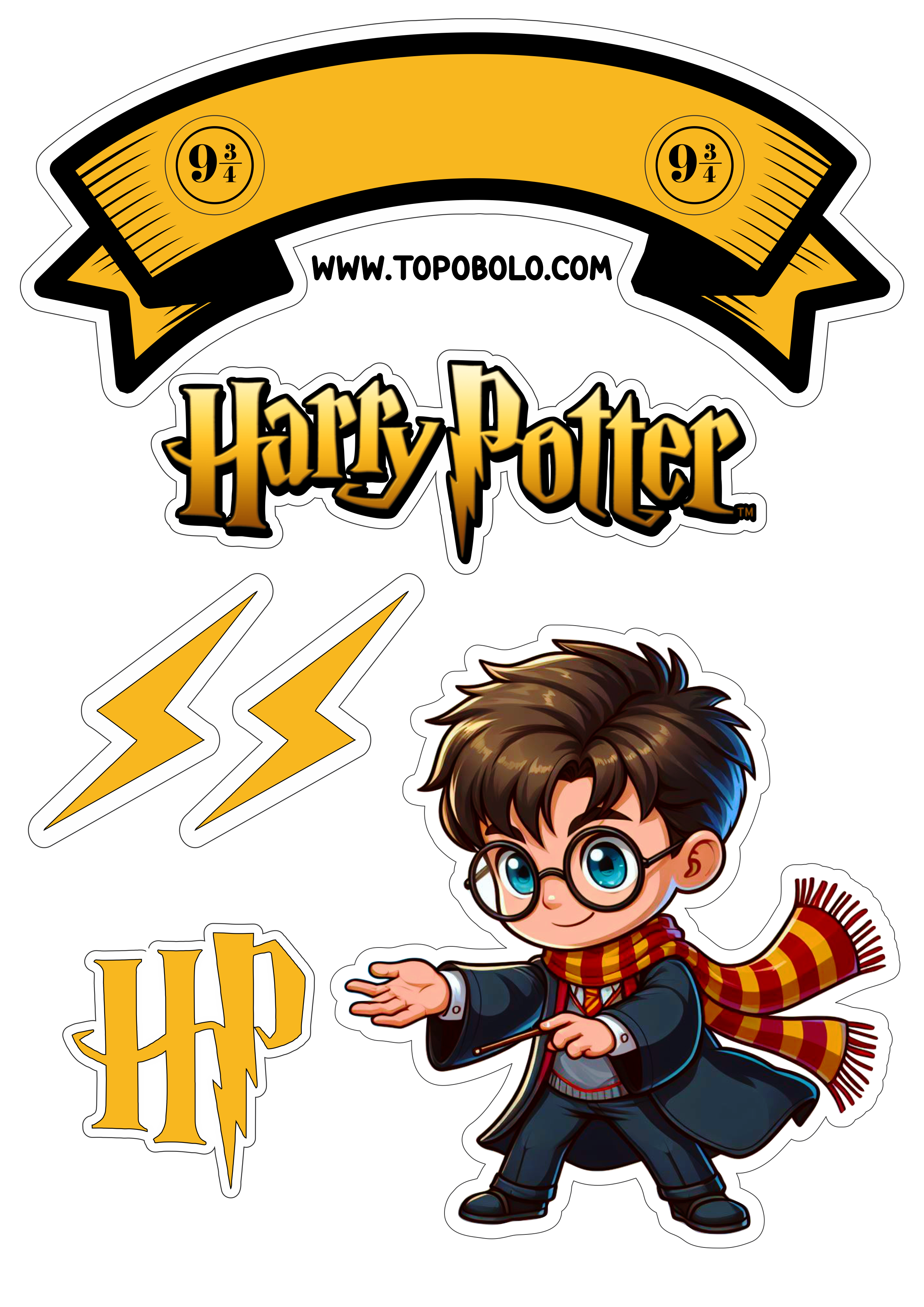 Harry Potter topo de bolo aniversário infantil papelaria criativa png