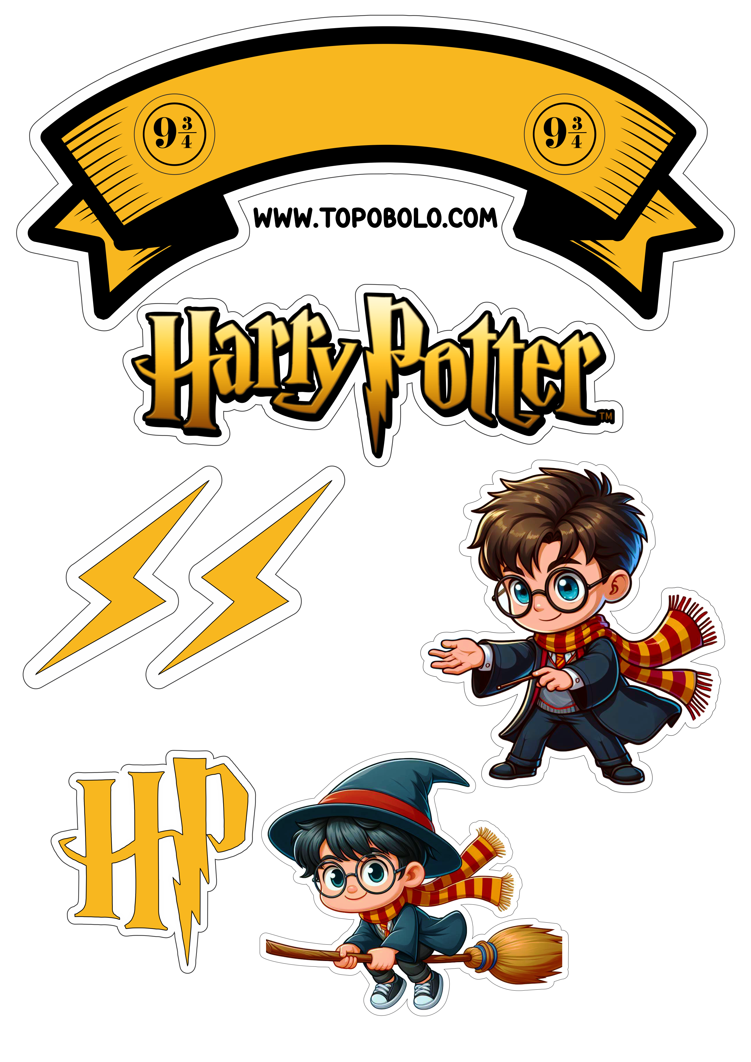 Harry Potter topo de bolo aniversário infantil papelaria criativa grátis para imprimir png