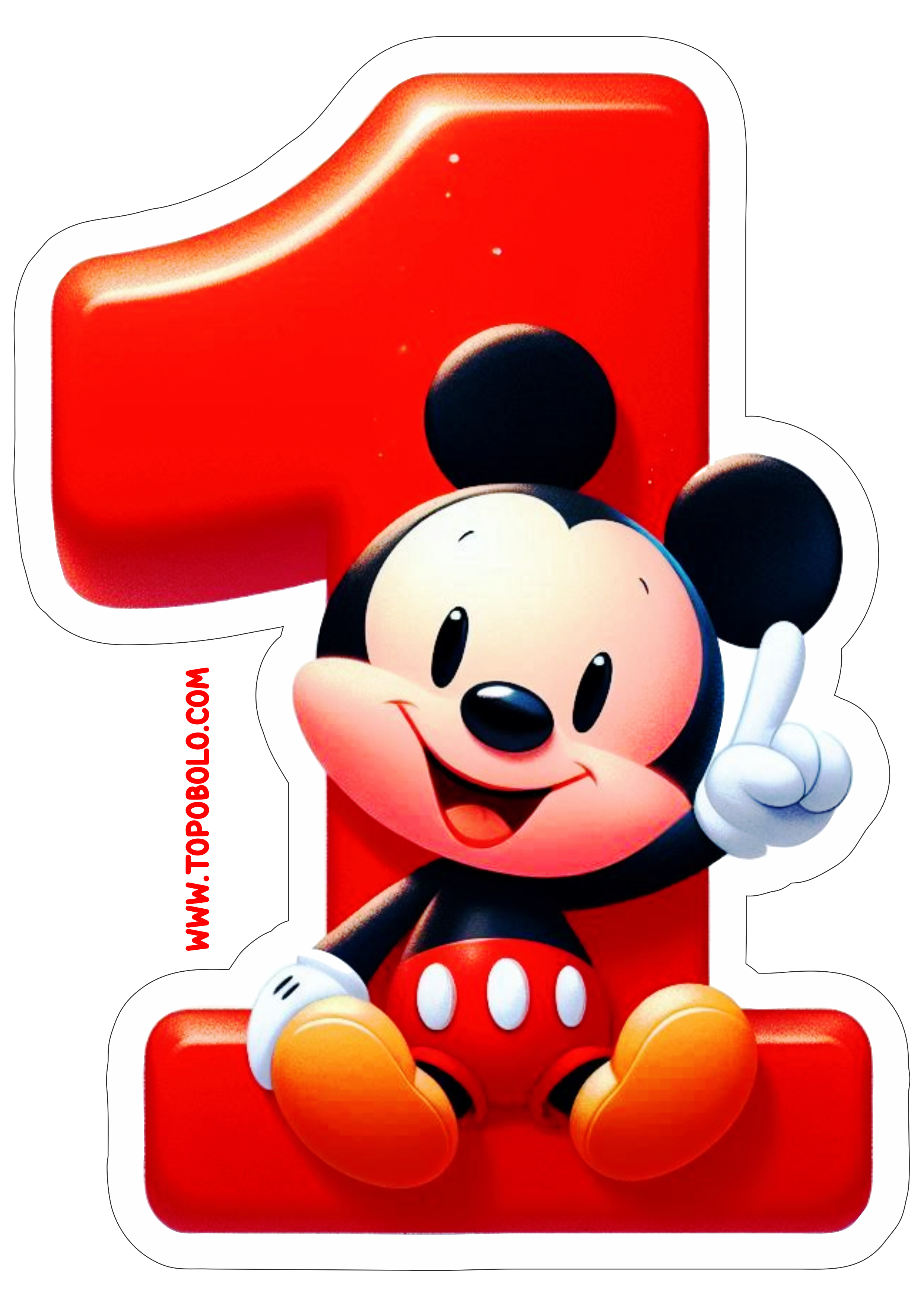 Mickey Mouse número 1 decoração de aniversário infantil papelaria criativa pronto para imprimir contorno para recorte png