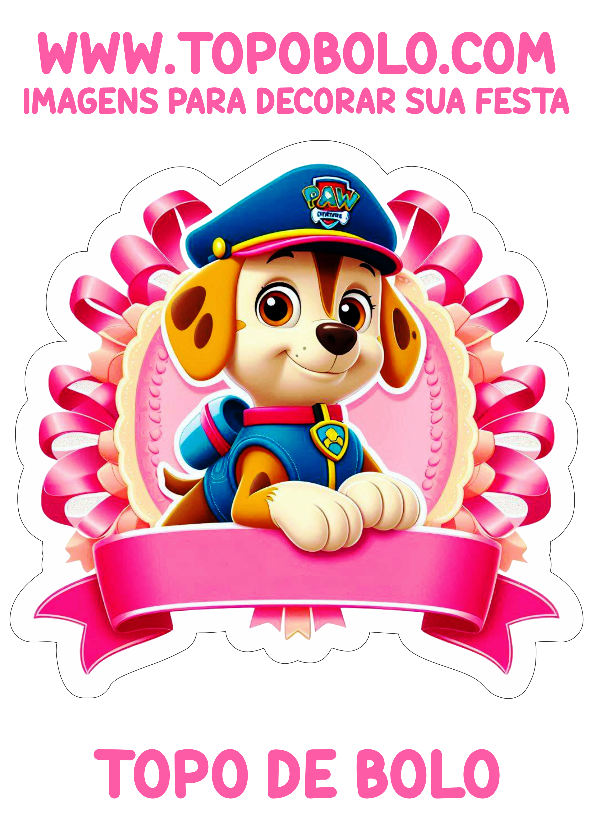 Topo de bolo png patrulha canina rosa decoração de aniversário