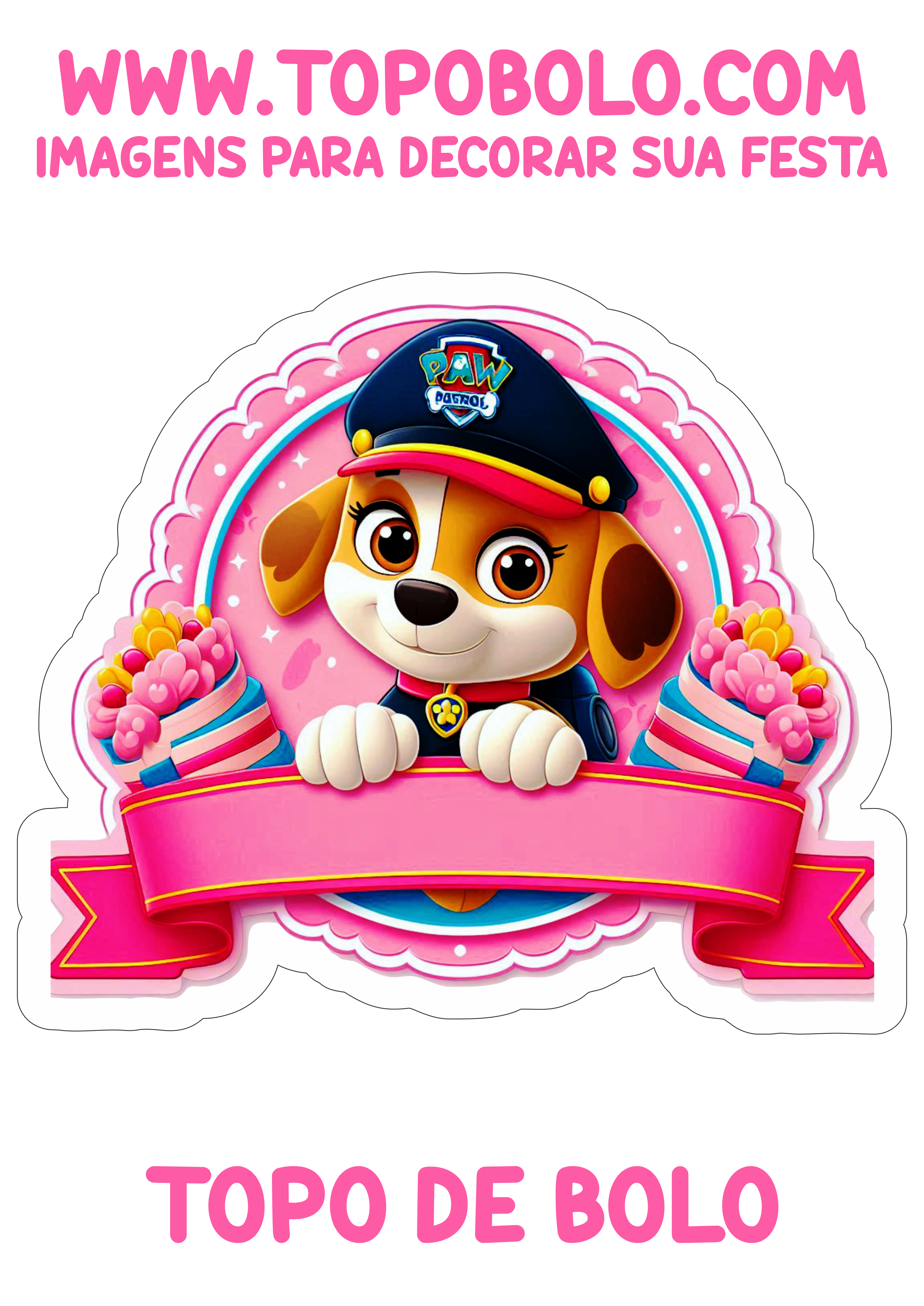 Topo de bolo png patrulha canina rosa decoração de aniversário infantil hora da festa