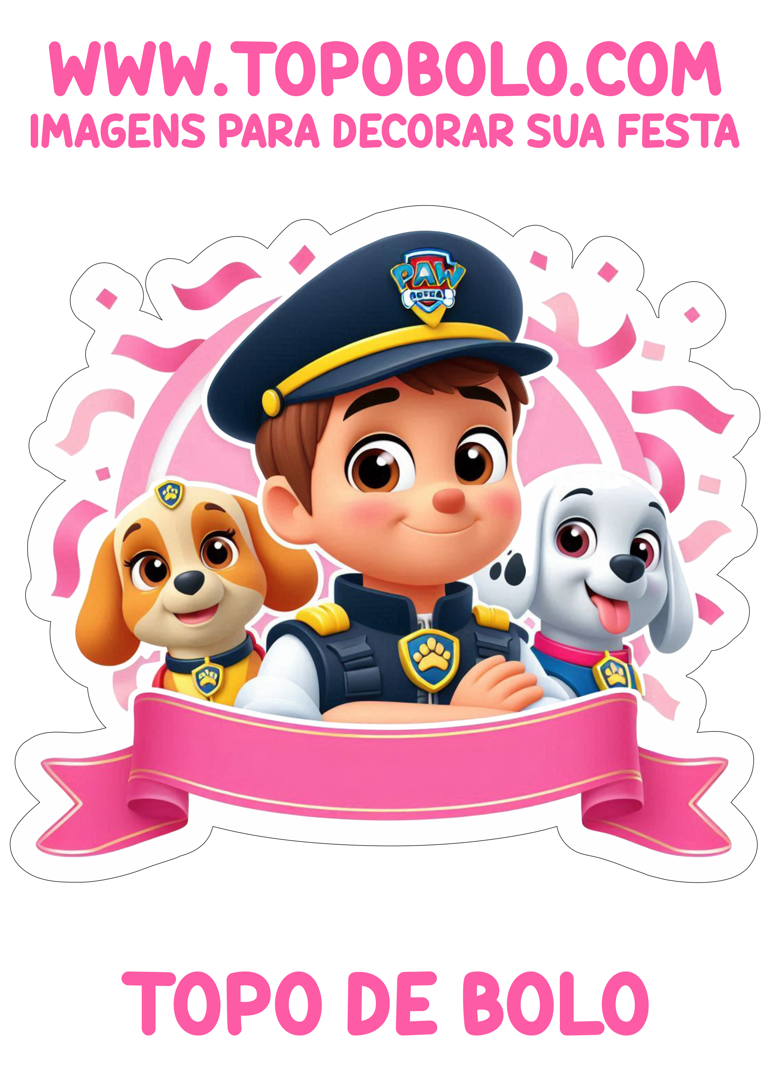 Topo de bolo png patrulha canina rosa decoração de aniversário infantil hora da festa personalizada