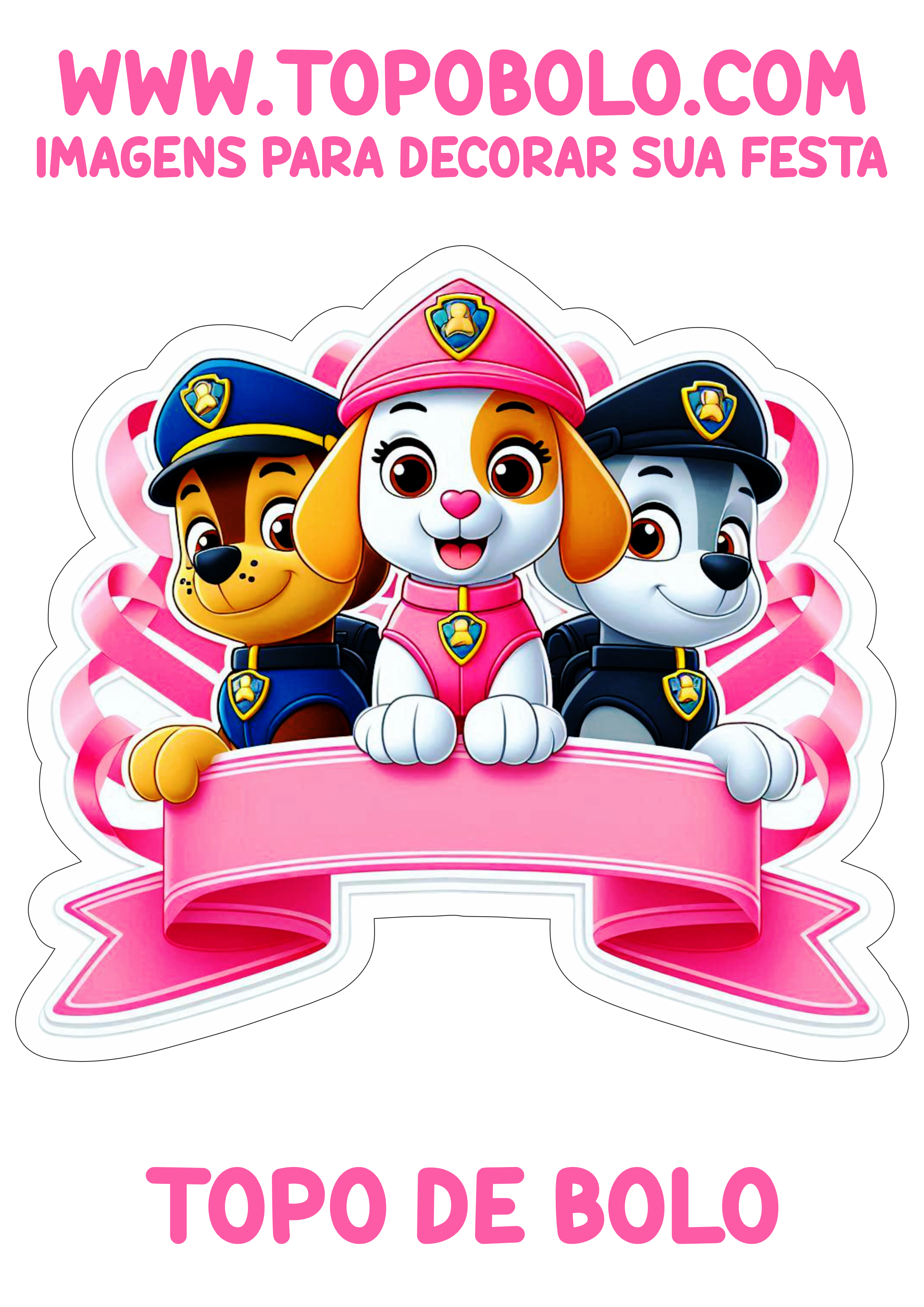 Topo de bolo png patrulha canina rosa decoração de aniversário infantil hora da festa personalizada animação