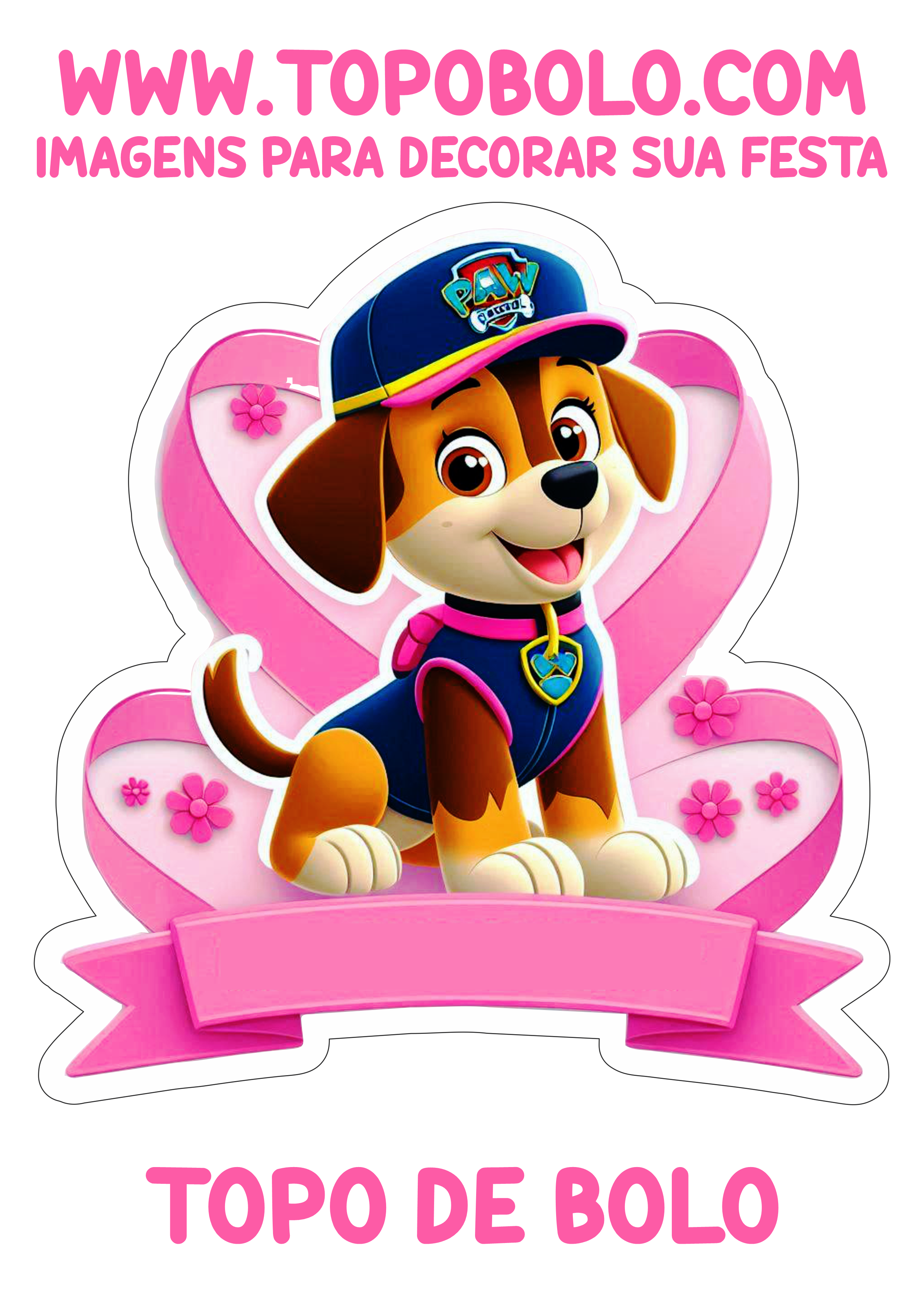 Topo de bolo png patrulha canina rosa decoração de aniversário infantil hora da festa personalizada animação artes gráficas