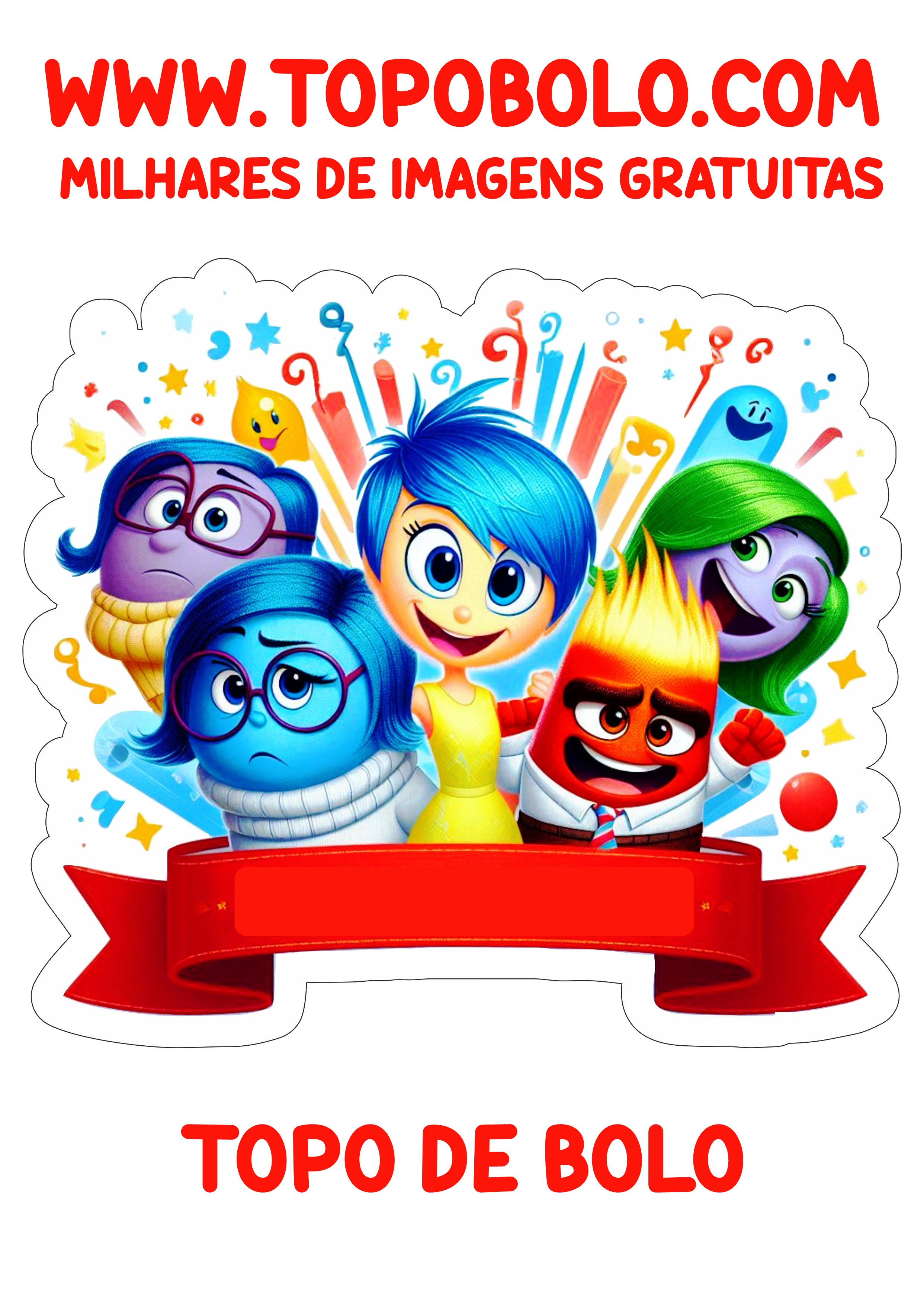 Topo de bolo para imprimir Divertida Mente festa infantil personalizada png