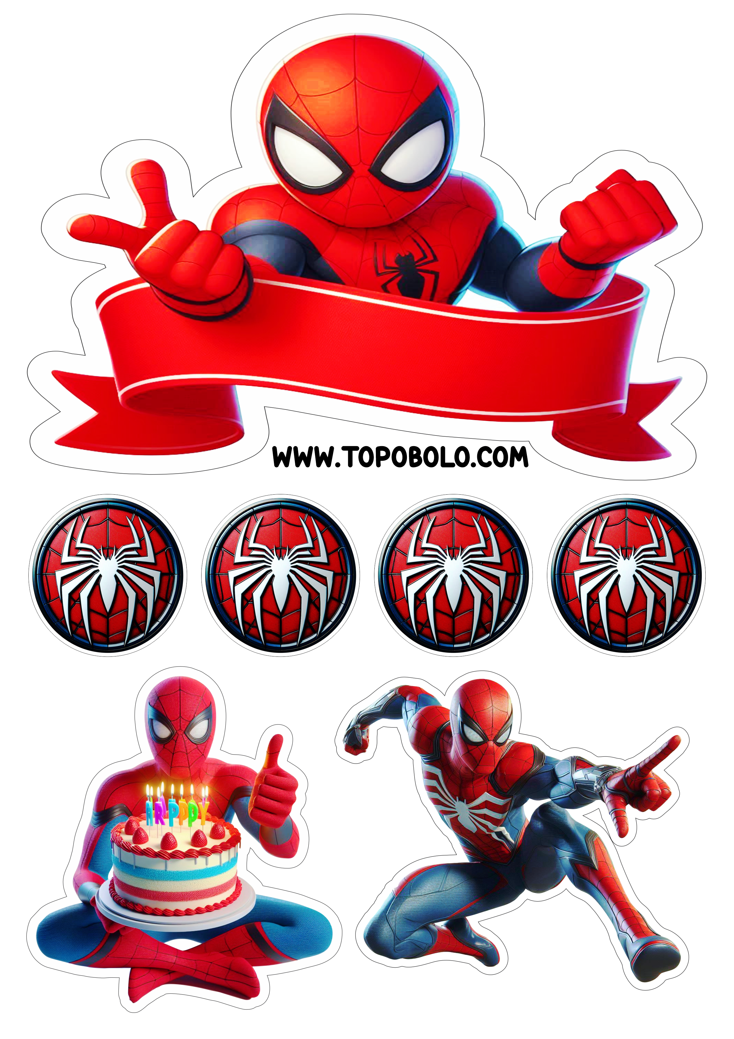 Topo de bolo para festa infantil tema Homem-Aranha png