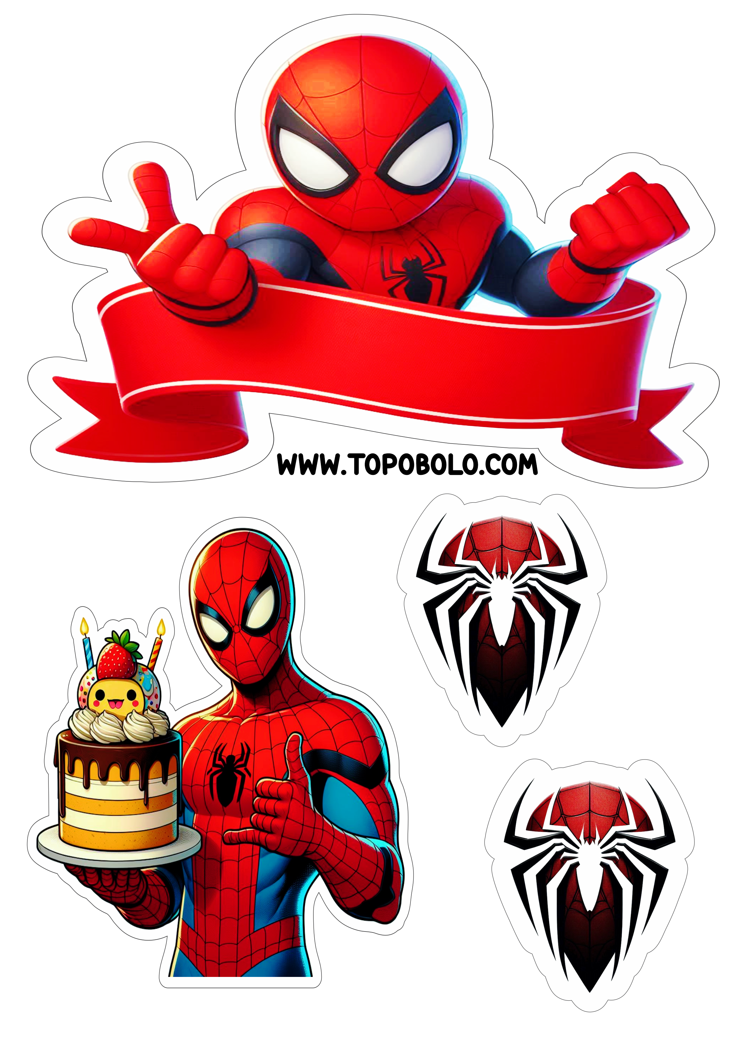 Topo de bolo para festa infantil tema Homem-Aranha decoração de aniversário artigos personalizados png