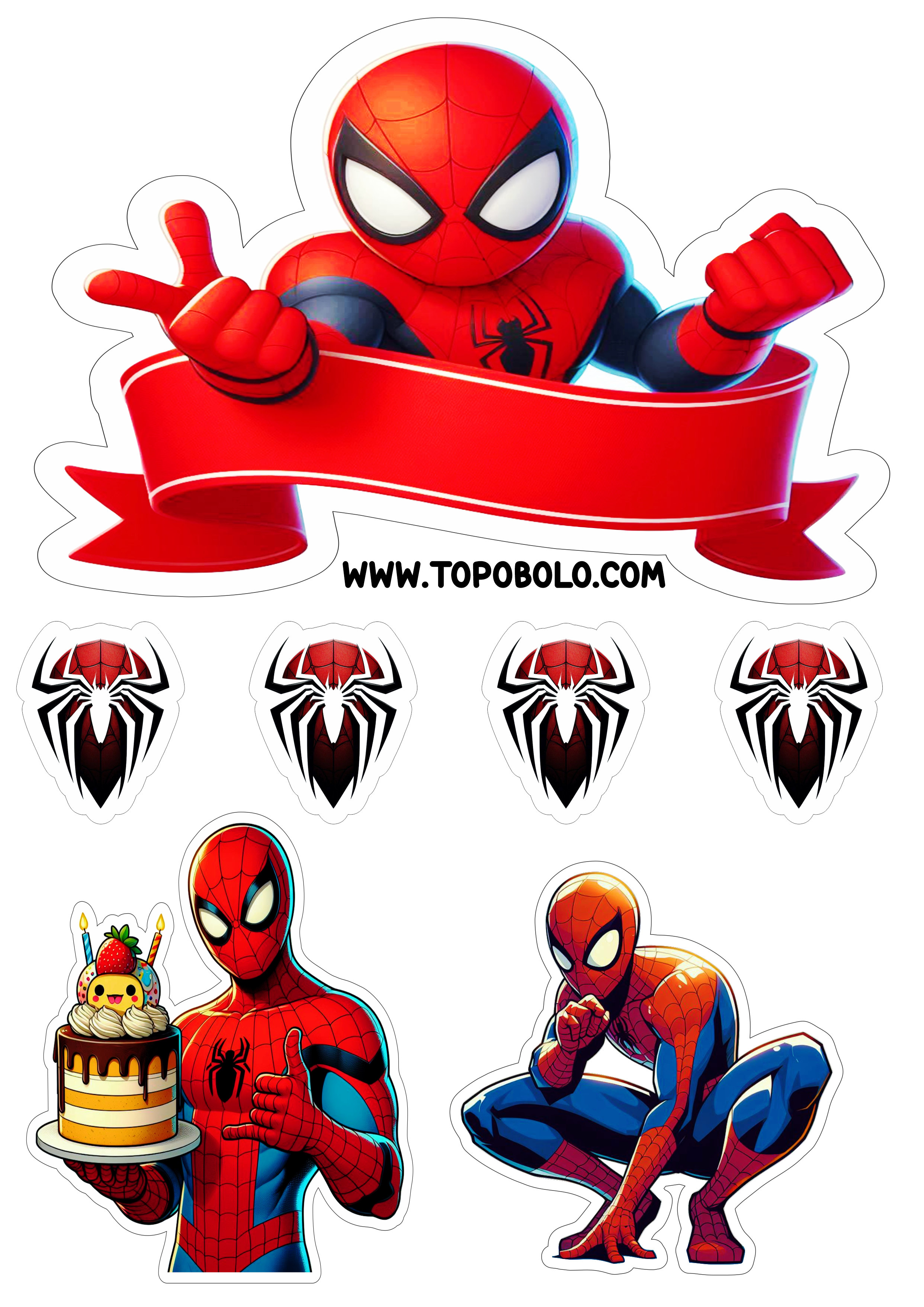 Topo de bolo para festa infantil tema Homem-Aranha decoração de aniversário artigos personalizados topper cake png