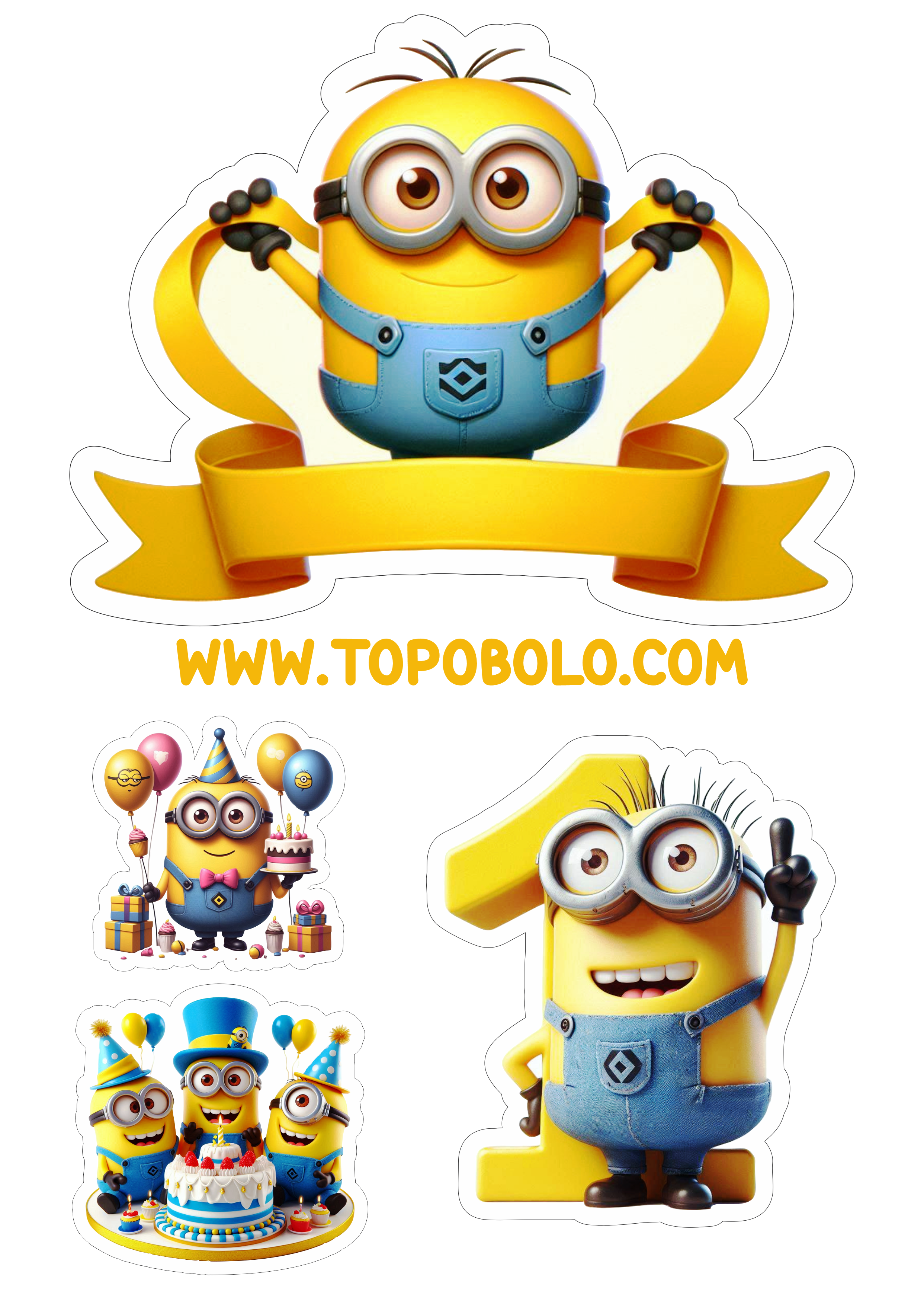 Topo de bolo para festa de aniversário infantil Minions png