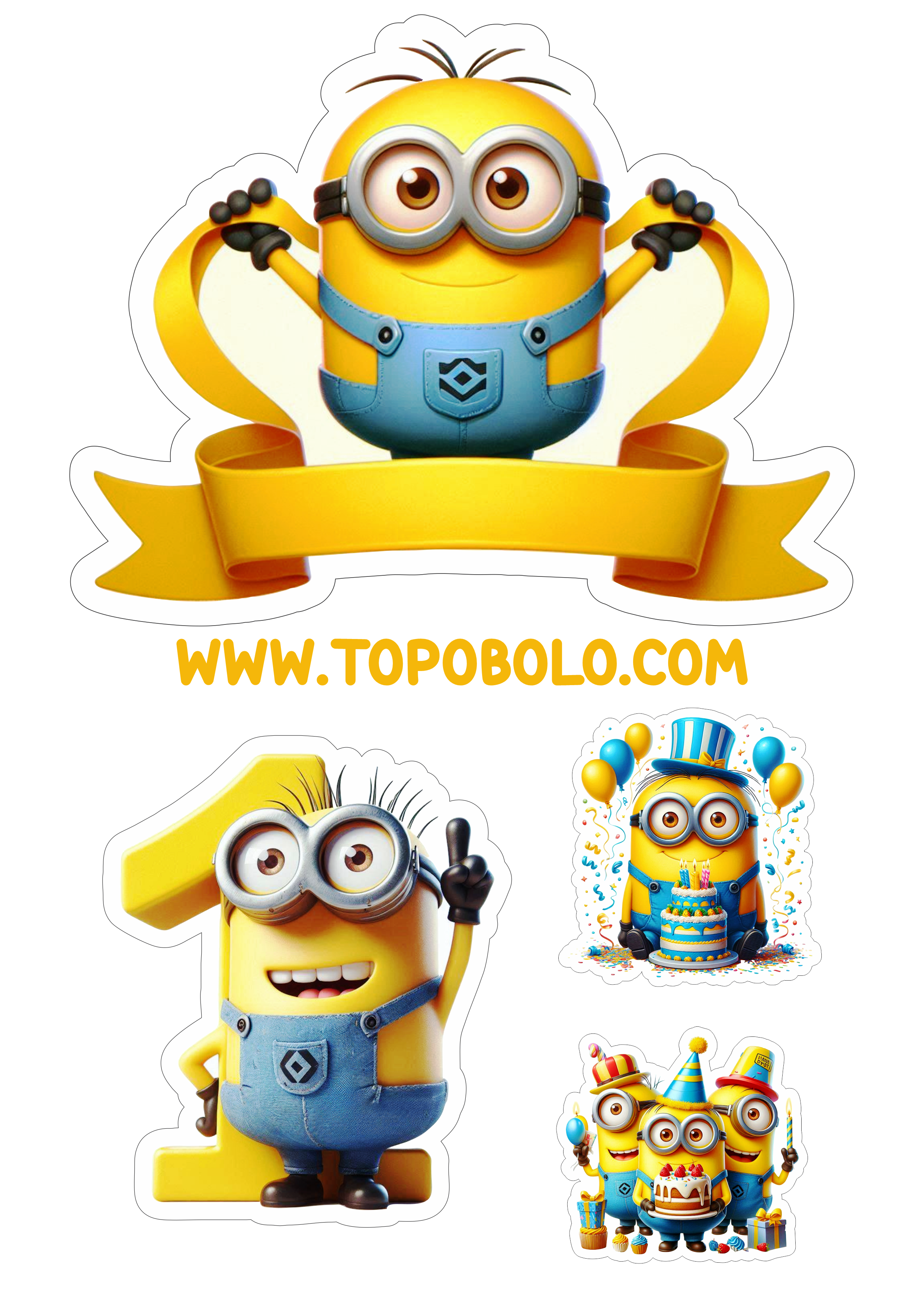 Topo de bolo para festa de aniversário infantil Minions 1 aninho png