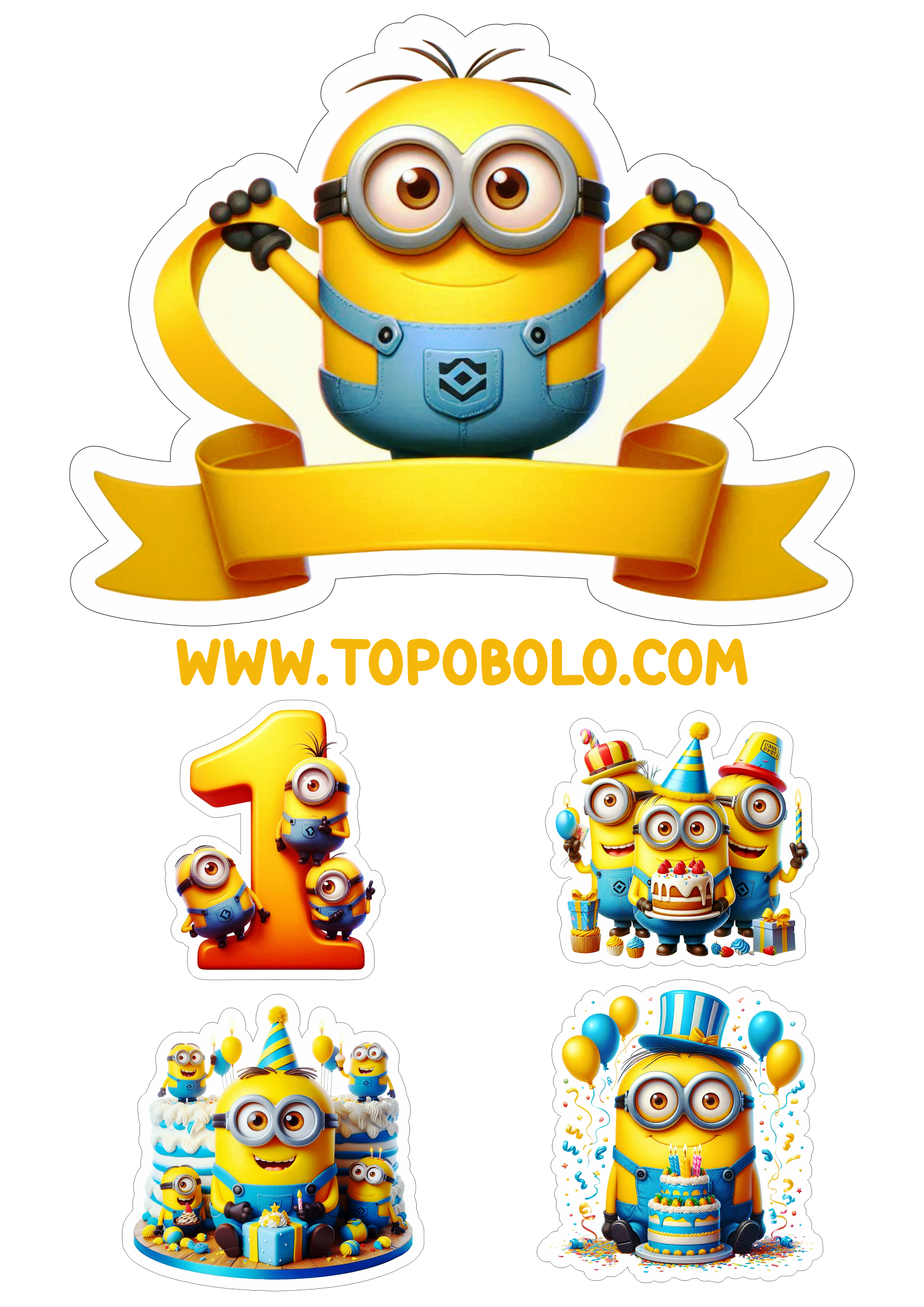 Topo de bolo para festa de aniversário infantil Minions 1 aninho hora da festa png