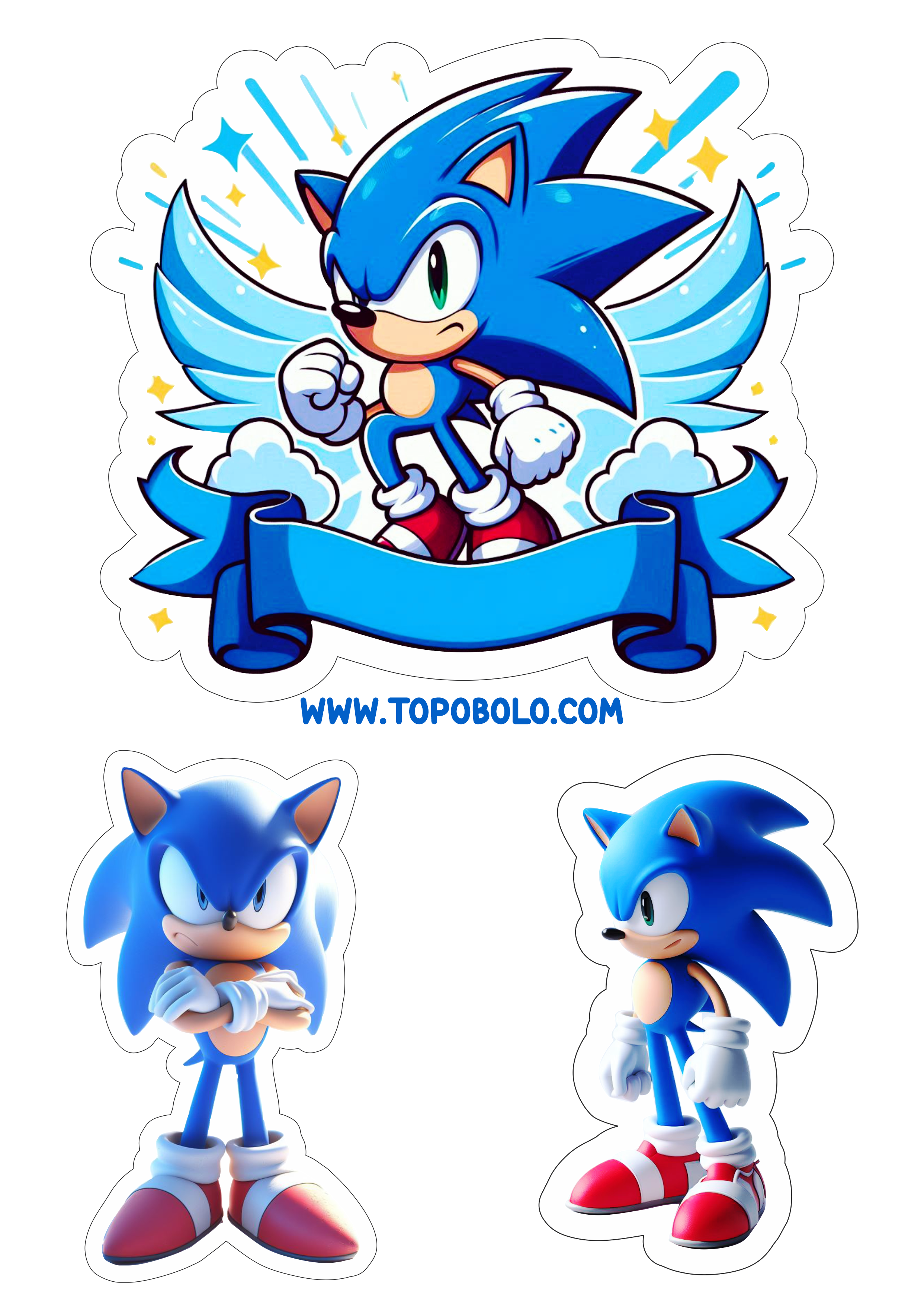 Sonic The hedgehog topo de bolo para aniversário infantil png