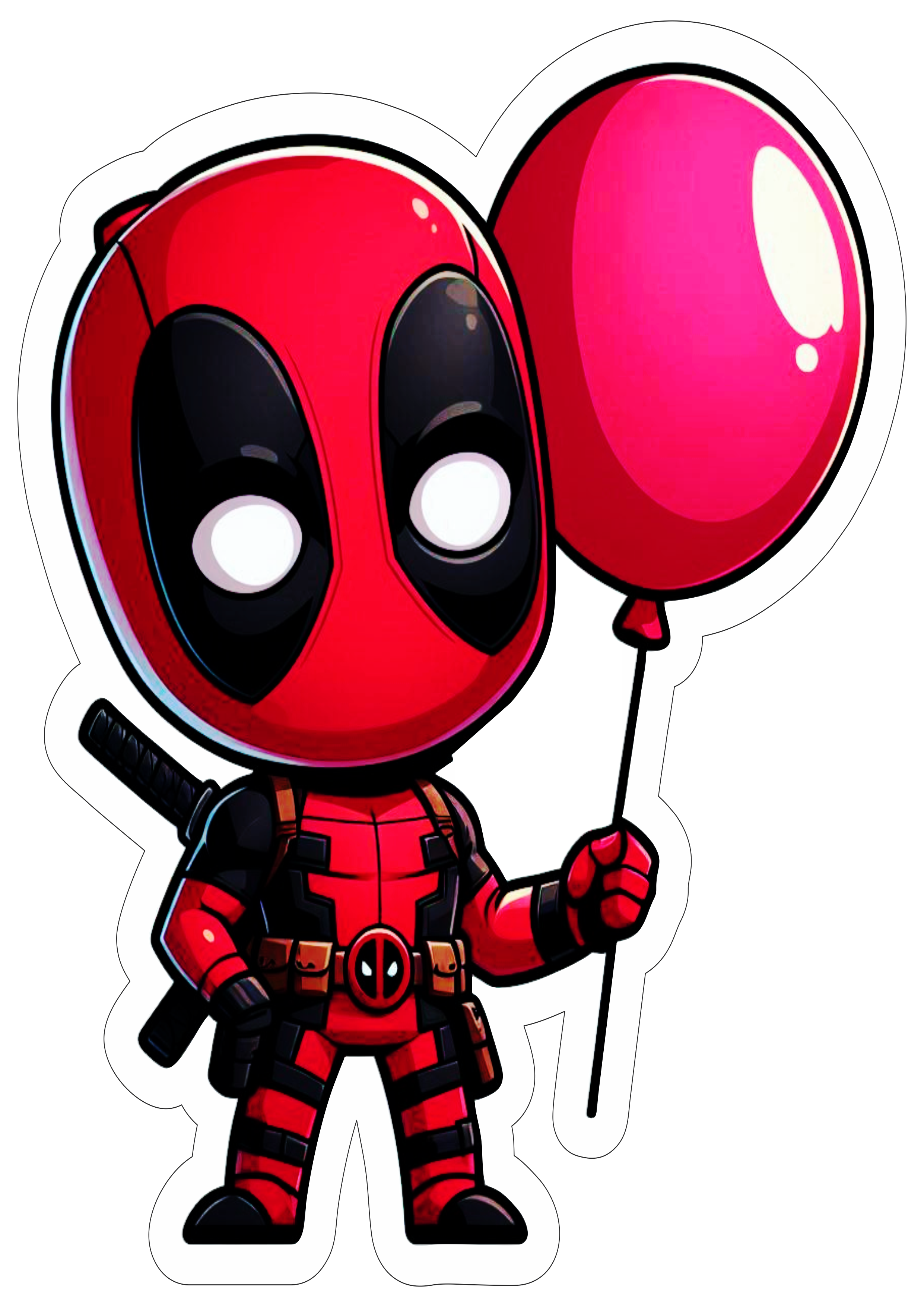 Deadpool decoração de aniversário desenho fofinho com contorno png