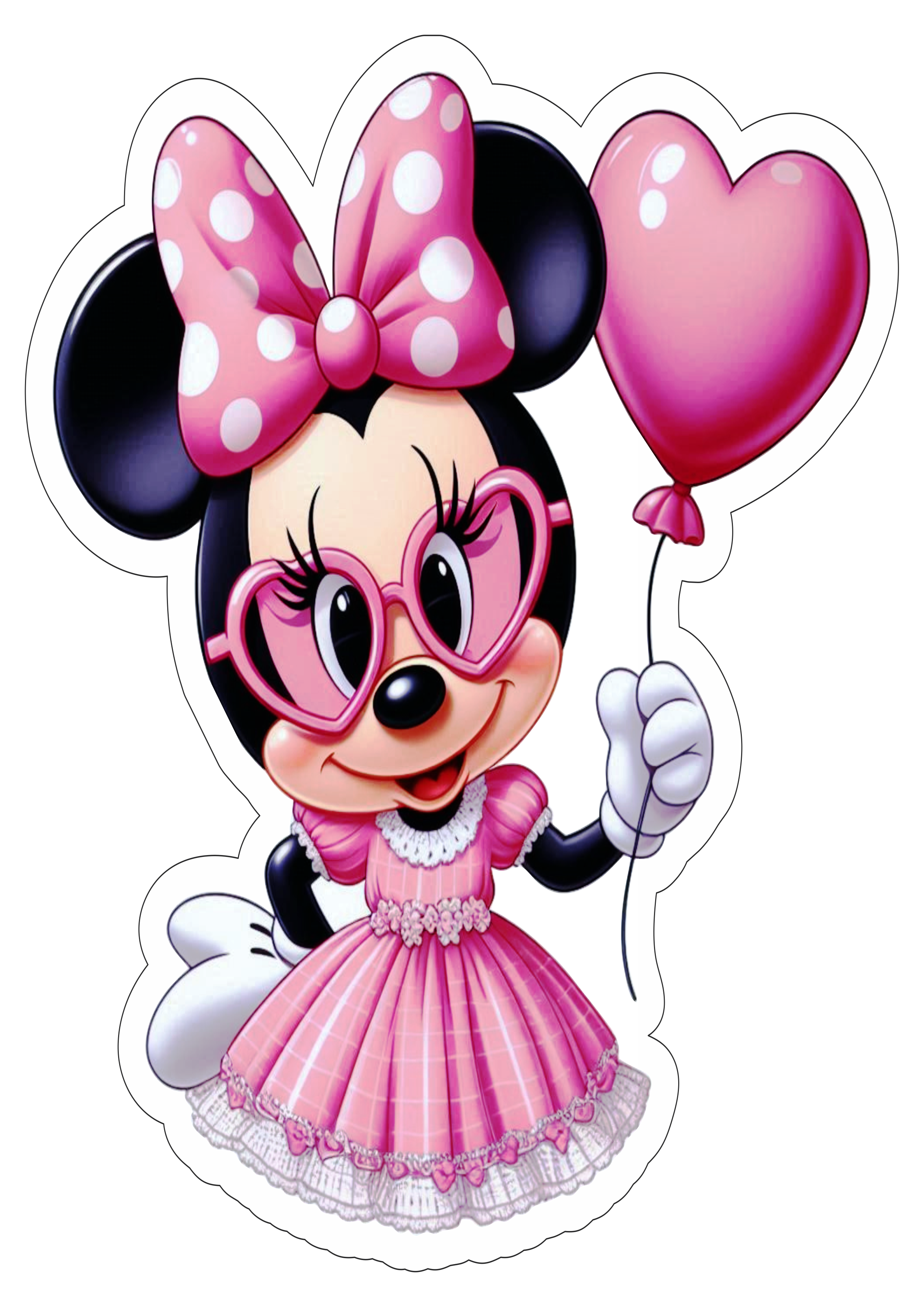 Minnie Mouse rosa decoração de aniversário balão coração Disney imagem com contorno artes gráficas fundo transparente vetor png