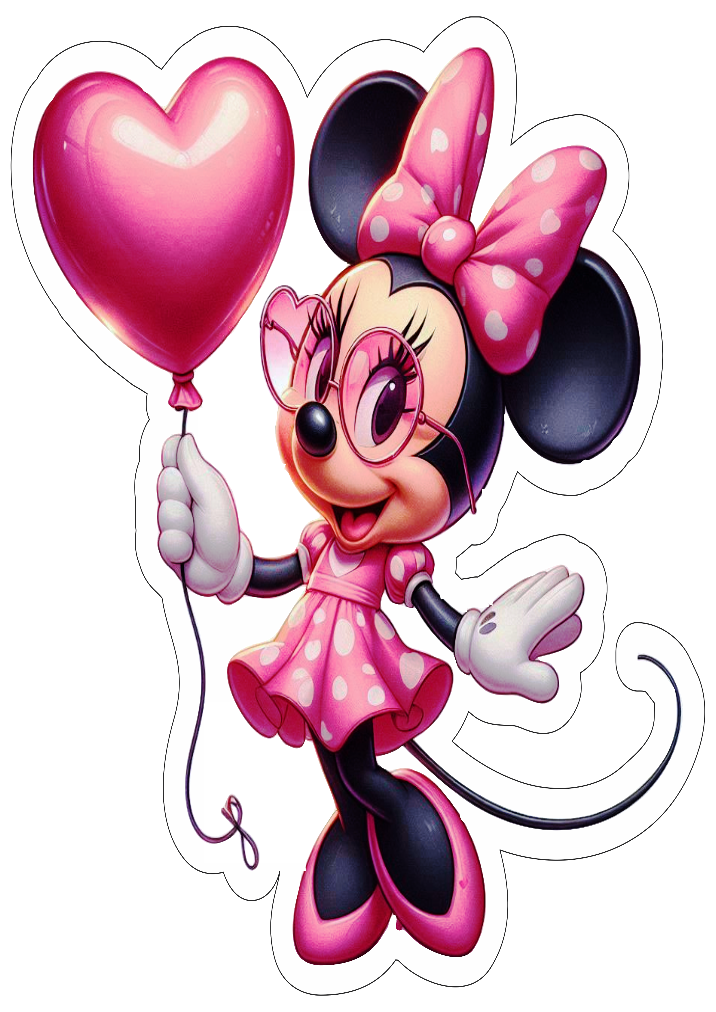 Minnie Mouse rosa decoração de aniversário balão coração Disney imagem com contorno artes gráficas png