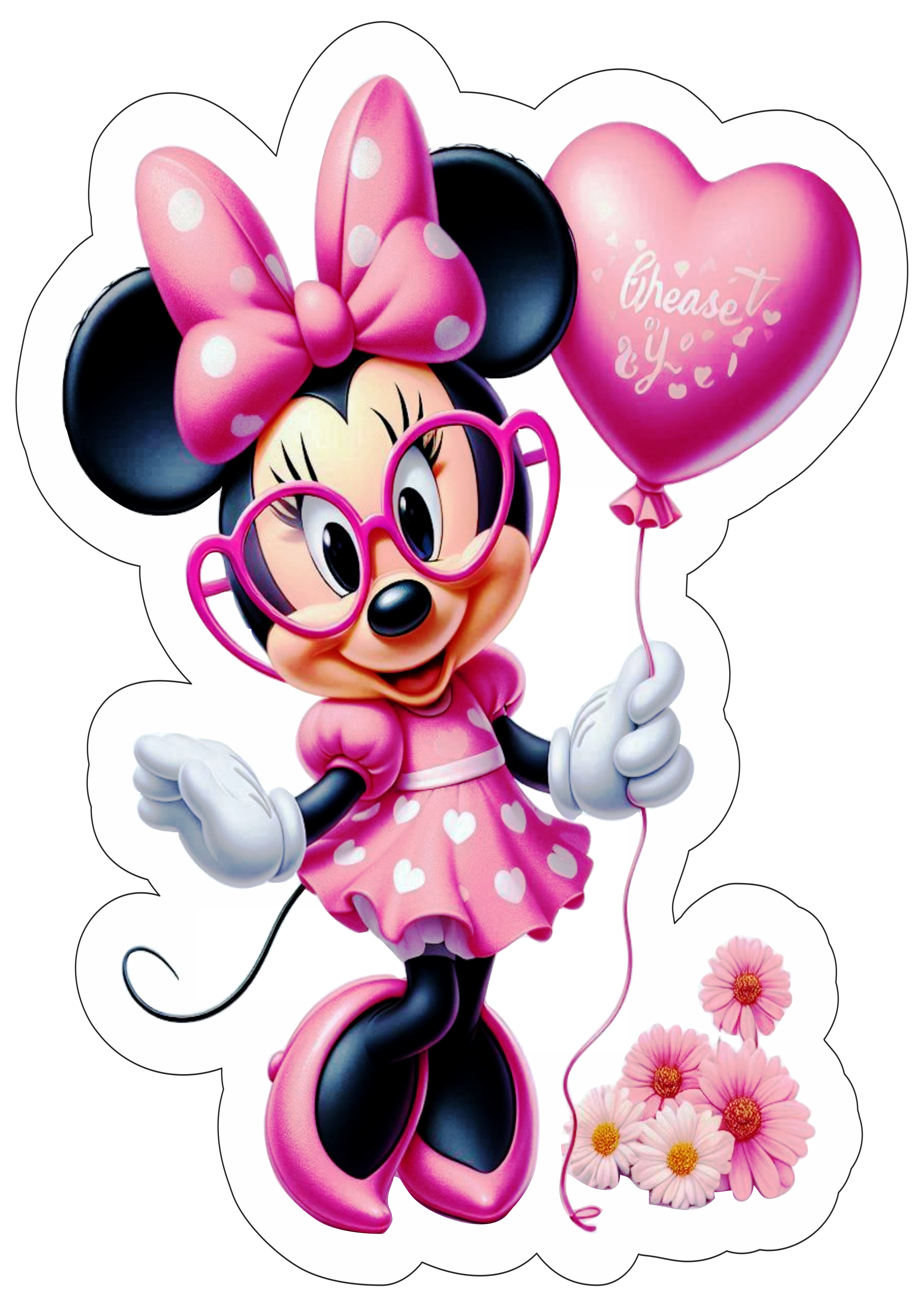 Minnie Mouse rosa decoração de aniversário balão coração Disney imagem com contorno artes gráficas free png