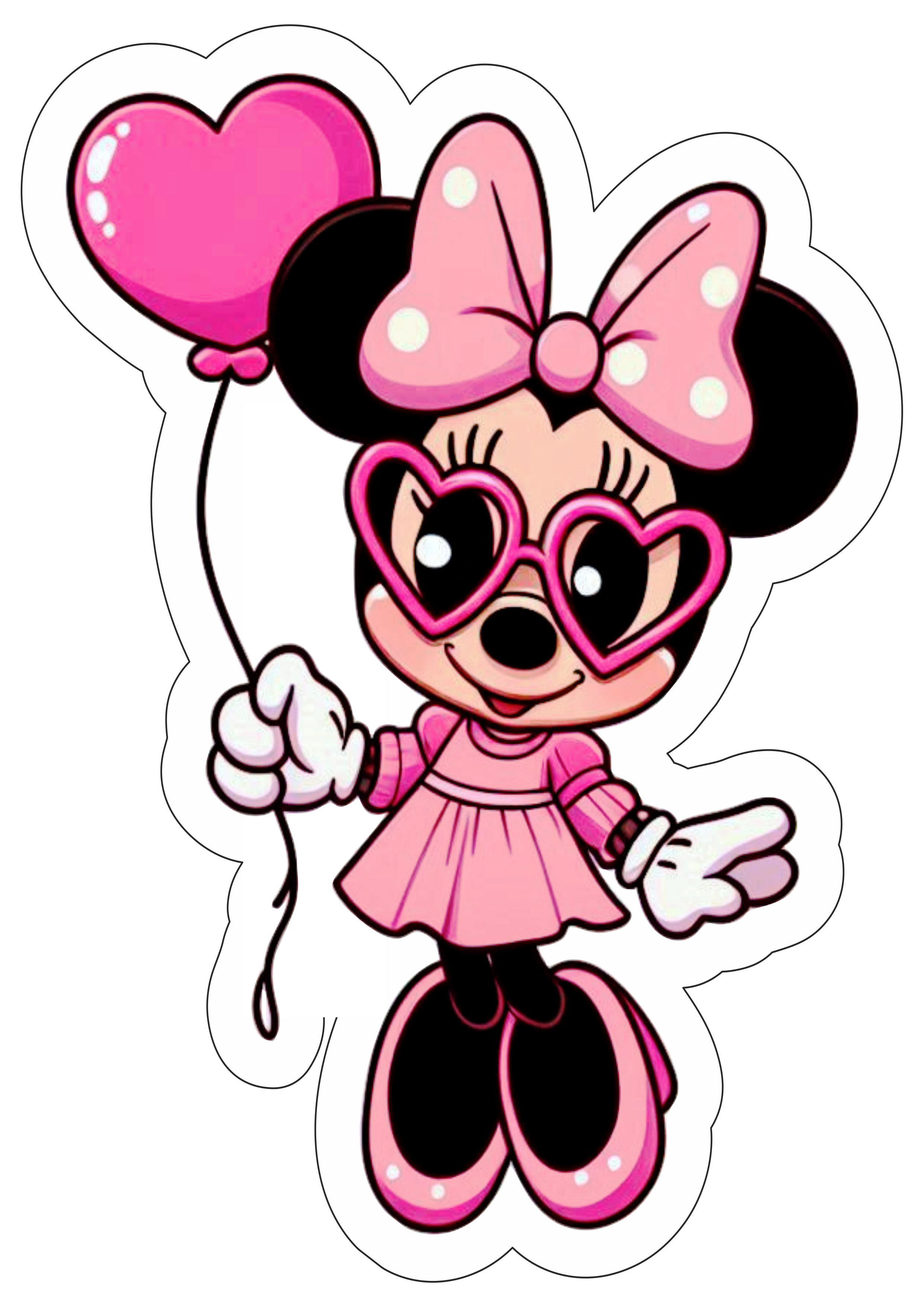 Minnie Mouse rosa decoração de aniversário balão coração Disney imagem com contorno artes gráficas fundo transparente png