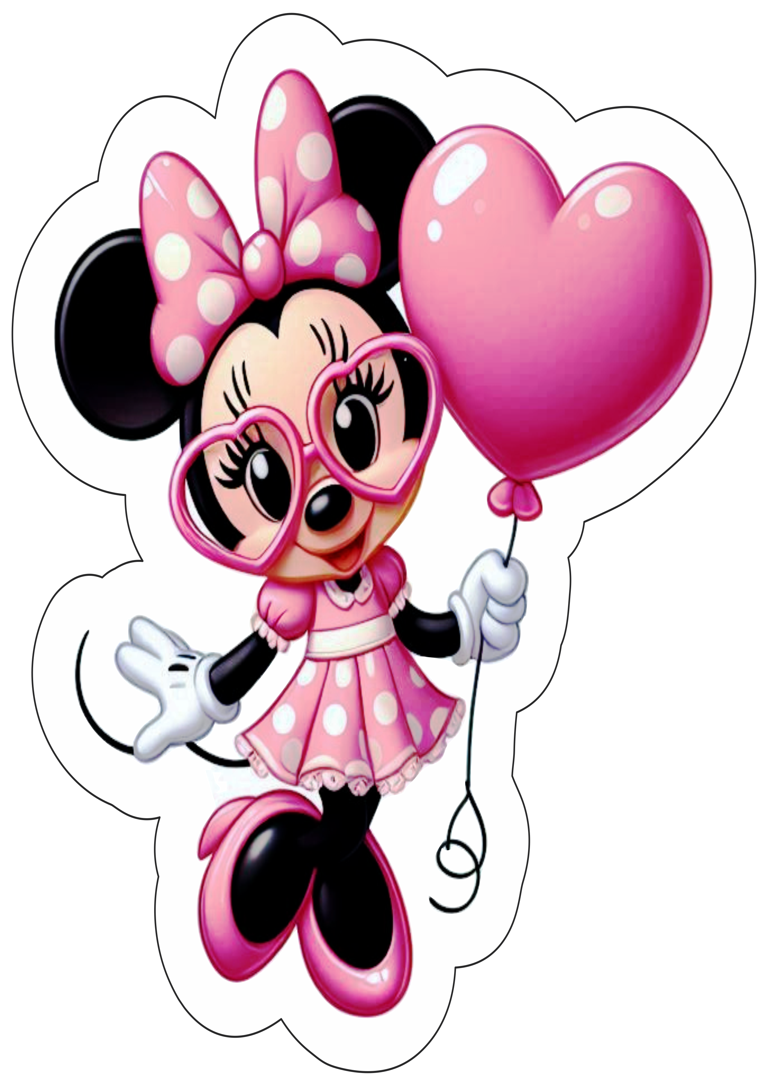 Minnie Mouse rosa decoração de aniversário balão coração Disney imagem com contorno artes gráficas fundo transparente clipart png