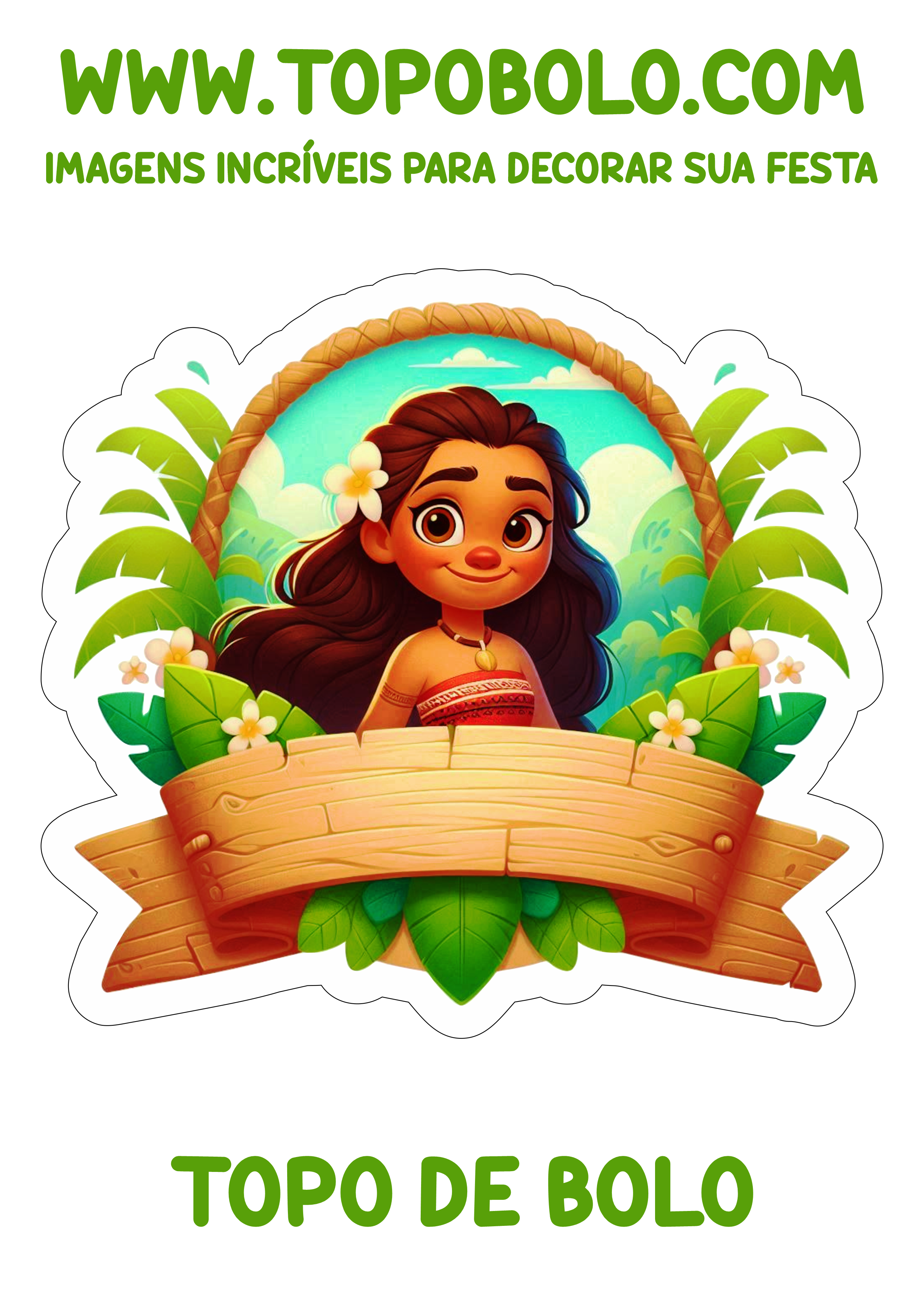 Topo de bolo Moana png aniversário infantil papelaria criativa pronta para imprimir hora da festa personalizada