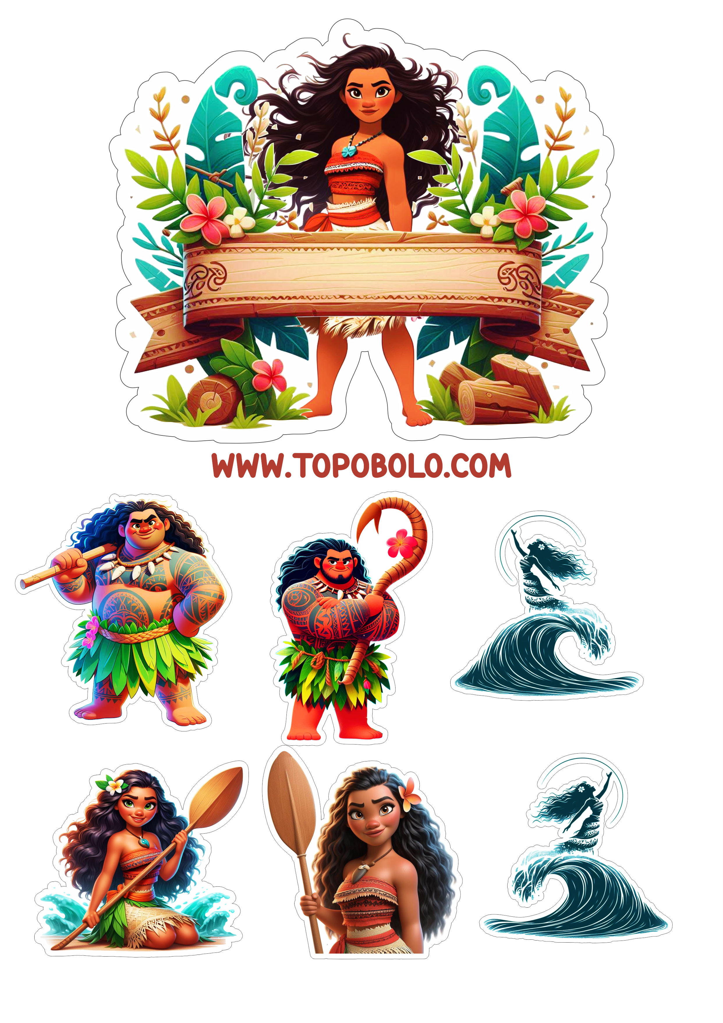 Topo de bolo para baixar Moana topper cake renda extra png