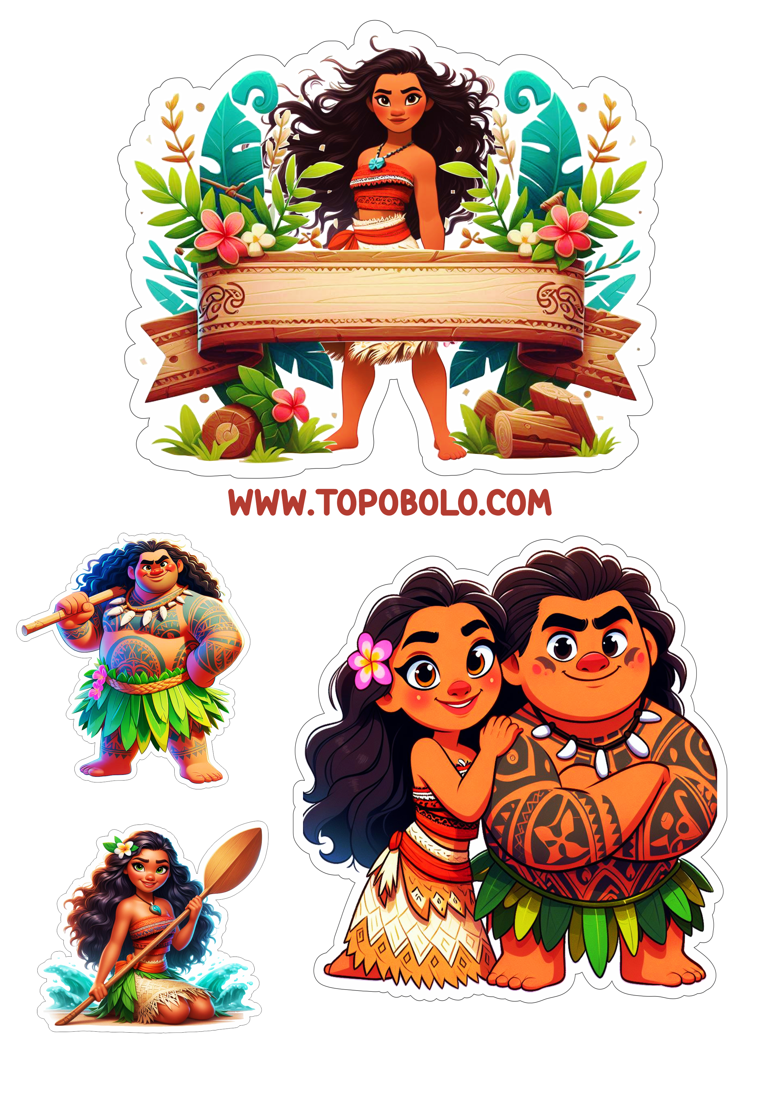 Topo de bolo para baixar Moana topper cake renda extra com personalizados Maui png