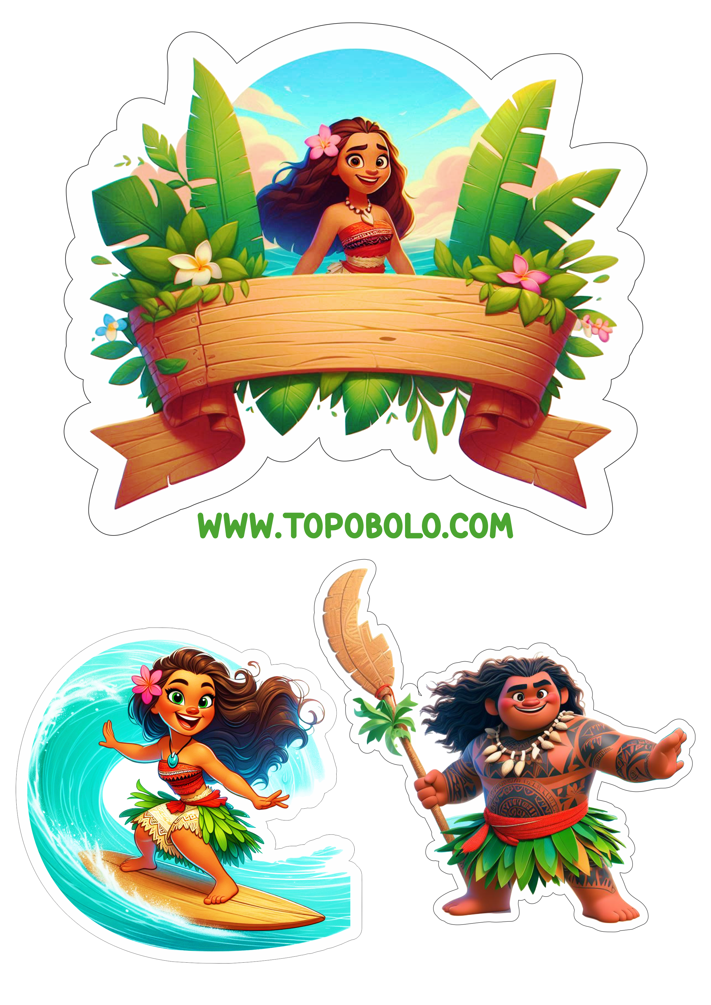 Topo de bolo para baixar Moana hora da festa de aniversário infantil png topper cake