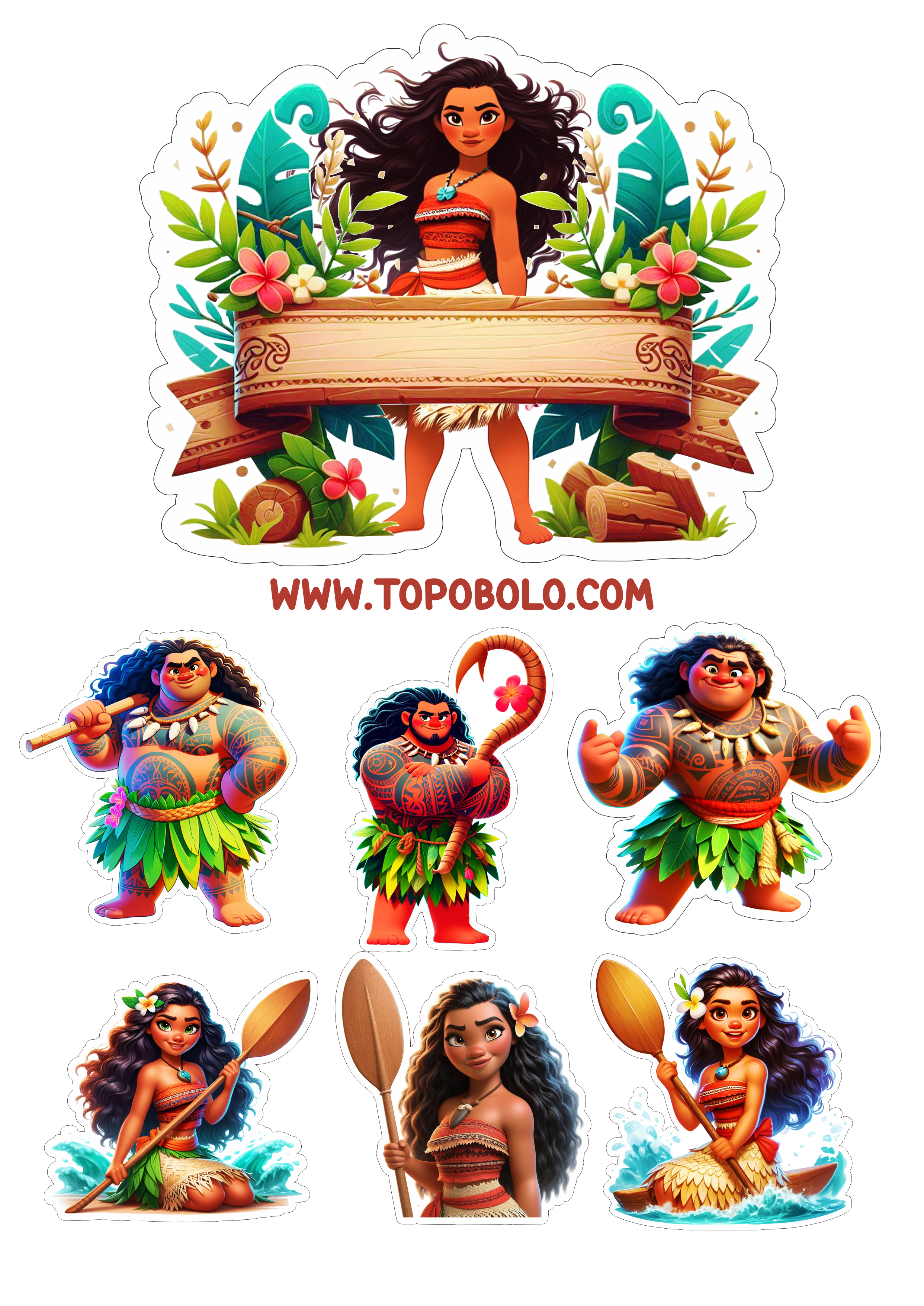 Topo de bolo para baixar Moana topper cake renda extra com personalizados png