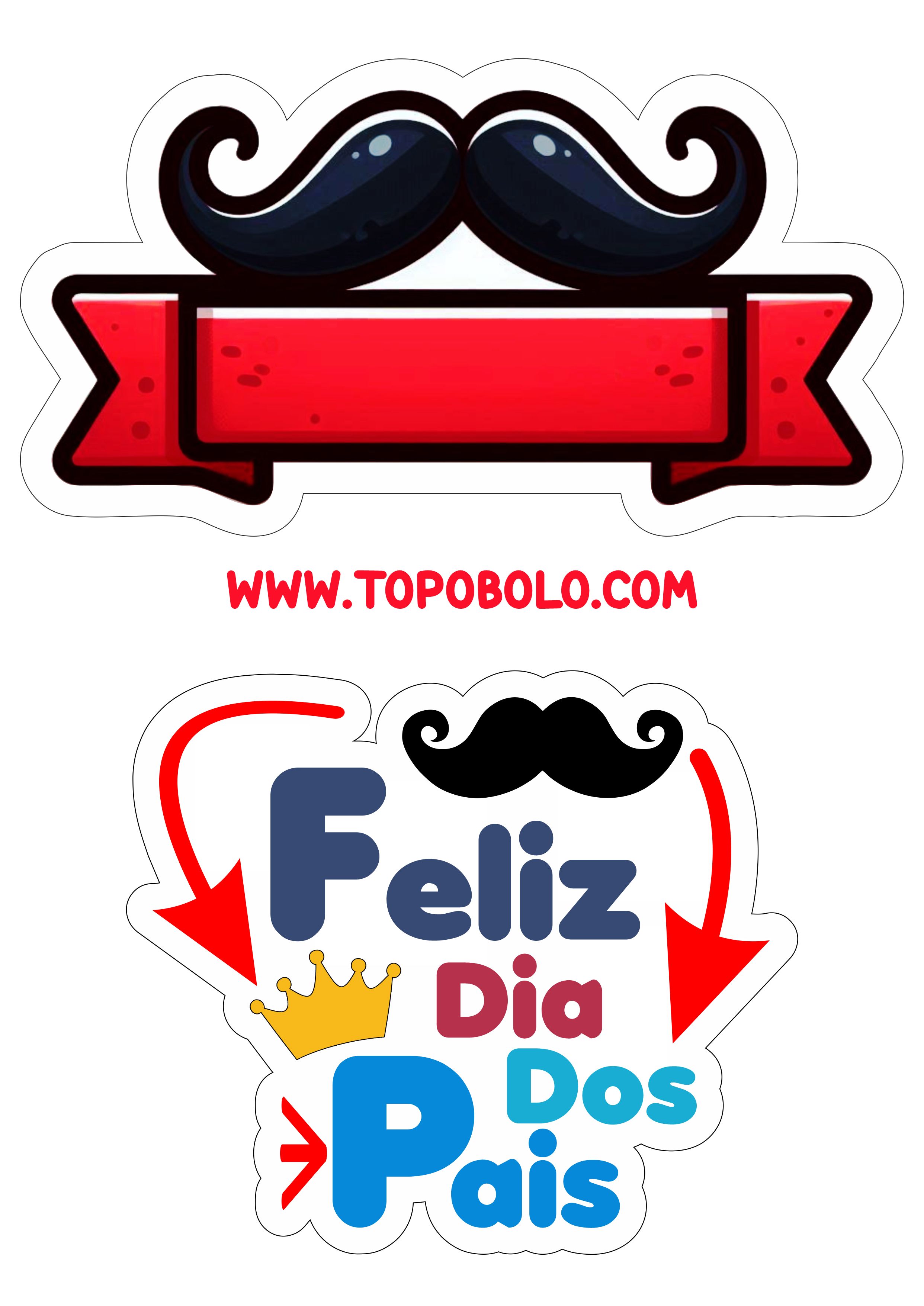 Topo de bolo dia dos pais vermelho com bigode imagem com contorno para recorte png