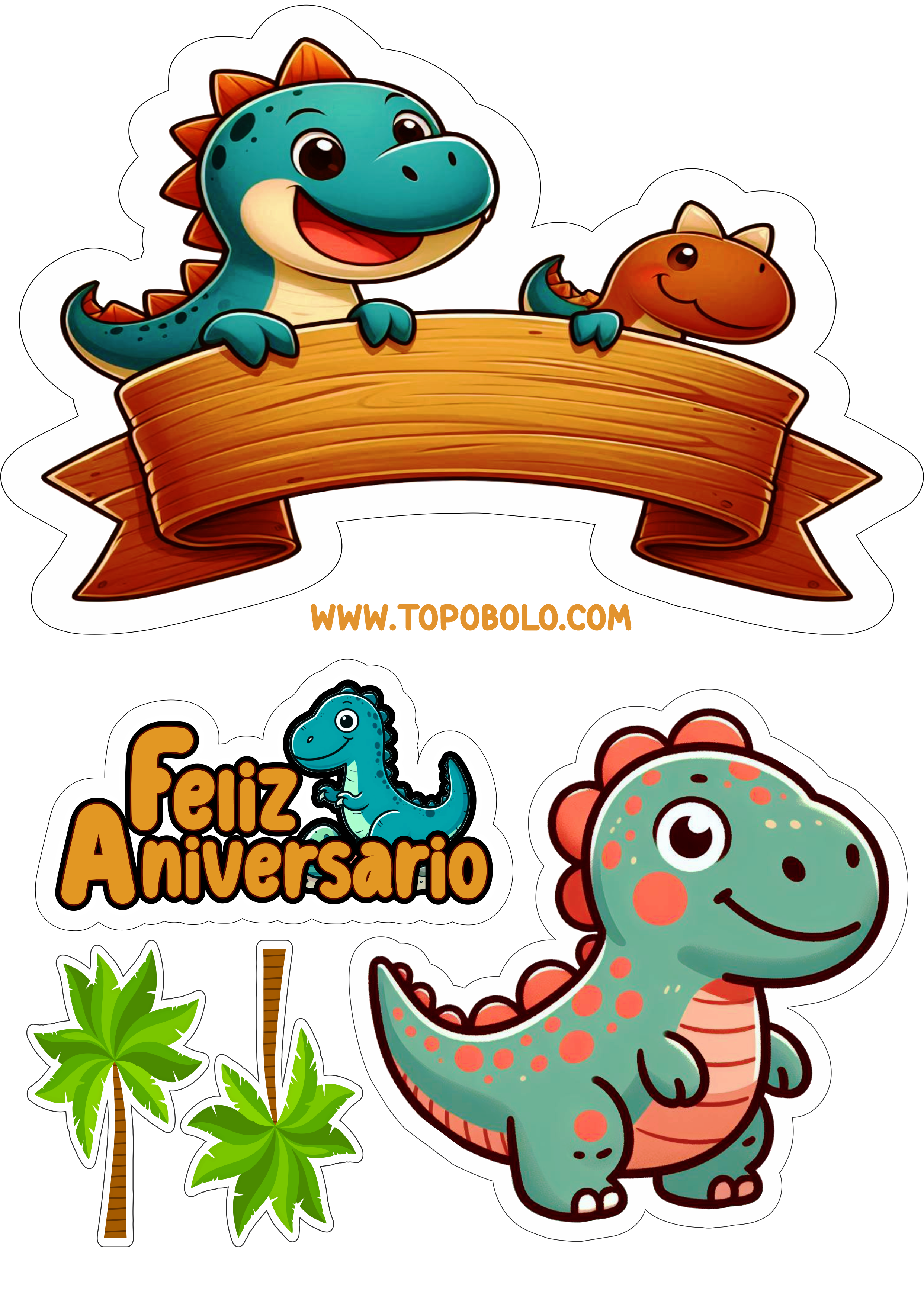 Topo de bolo png aniversário com tema Dinossauros