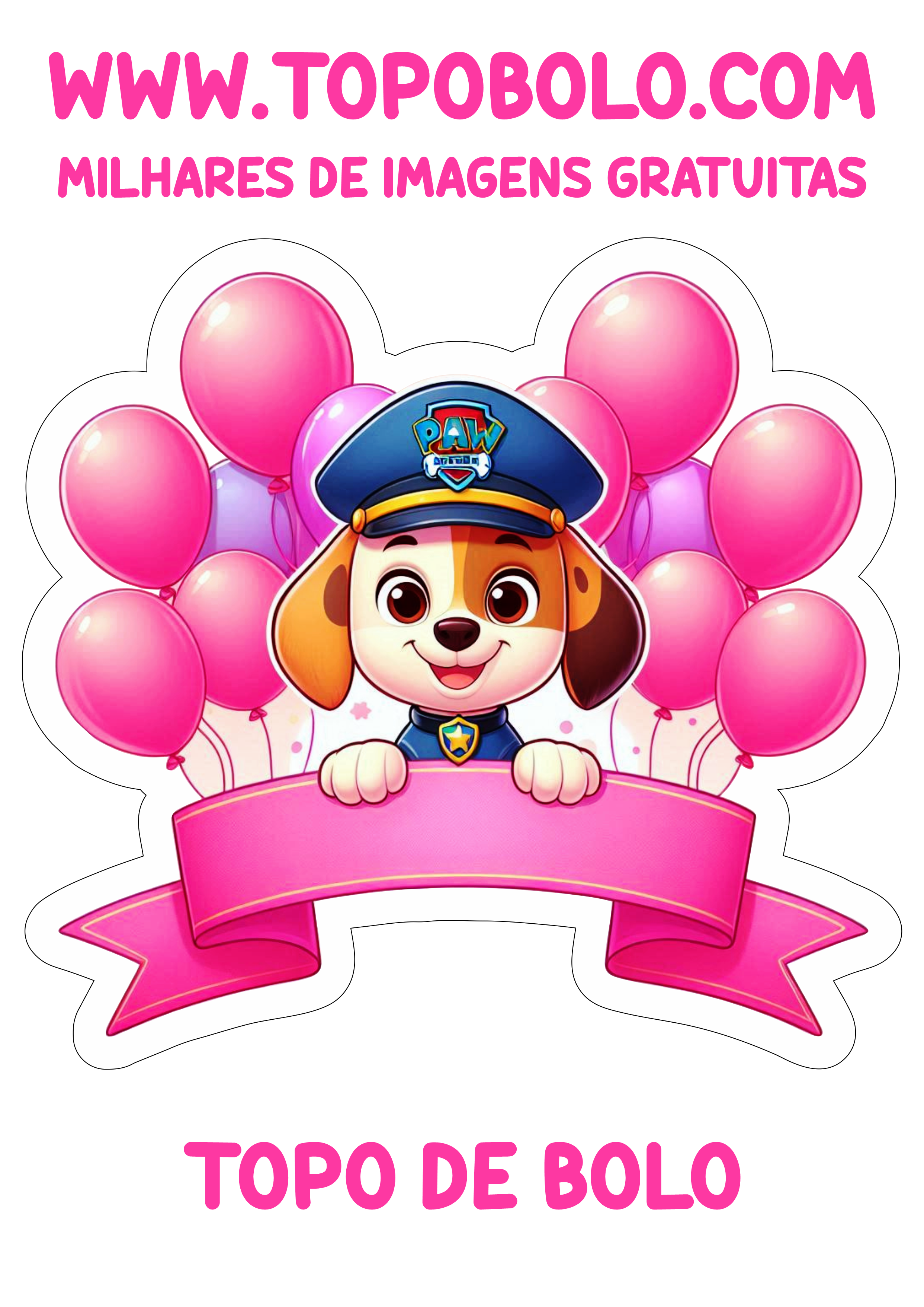 Patrulha canina topo de bolo rosa decoração de aniversário para imprimir png minha festa personalizada