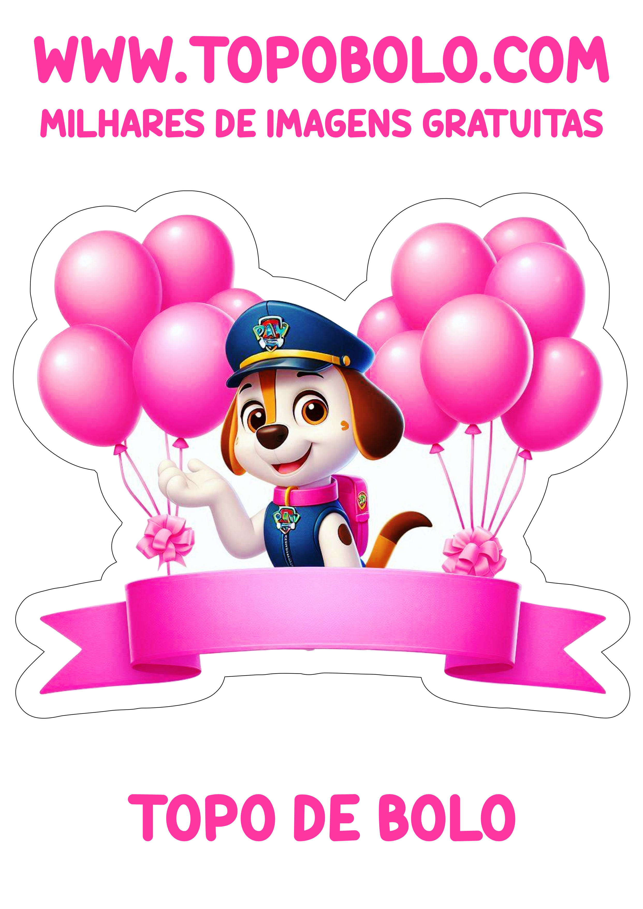 Topo de bolo patrulha canina rosa png hora da festa personalizada aniversário infantil