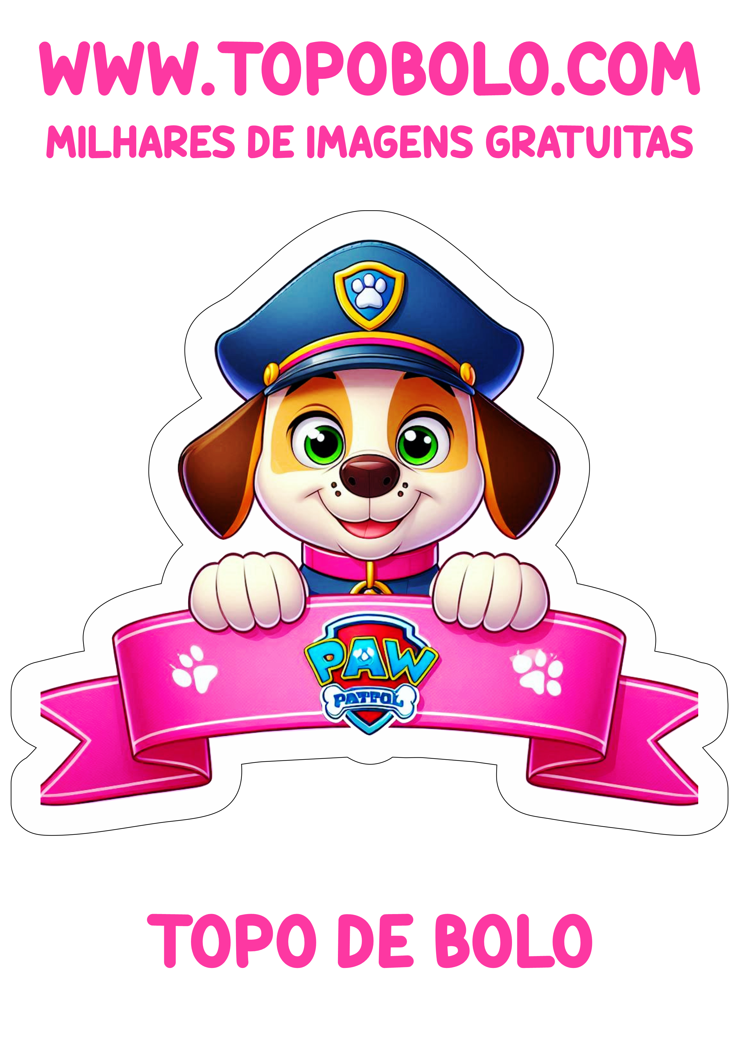 Topo de bolo patrulha canina rosa png hora da festa personalizada aniversário infantil topper cake artes gráficas