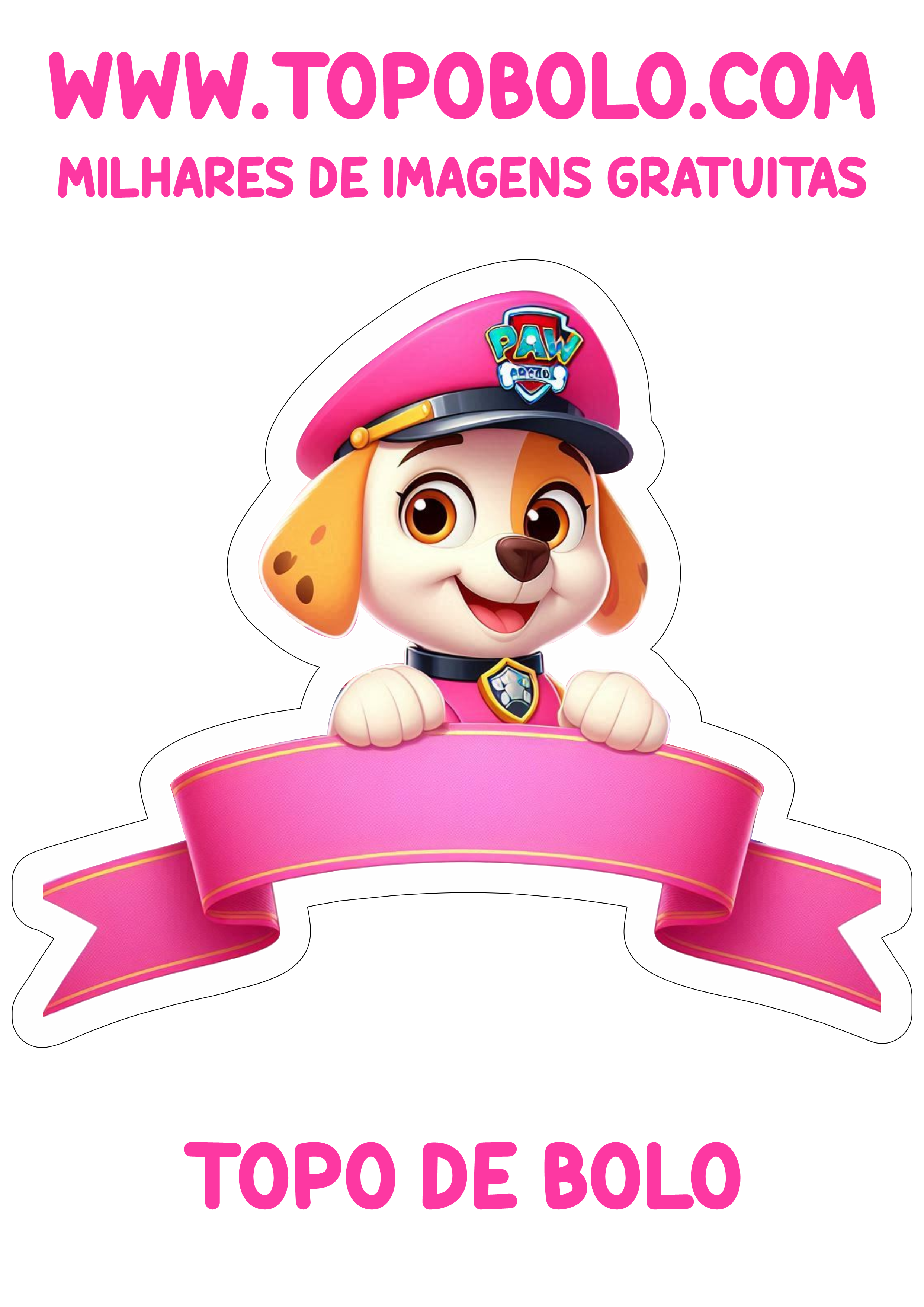 Topo de bolo patrulha canina rosa png hora da festa personalizada aniversário infantil topper cake