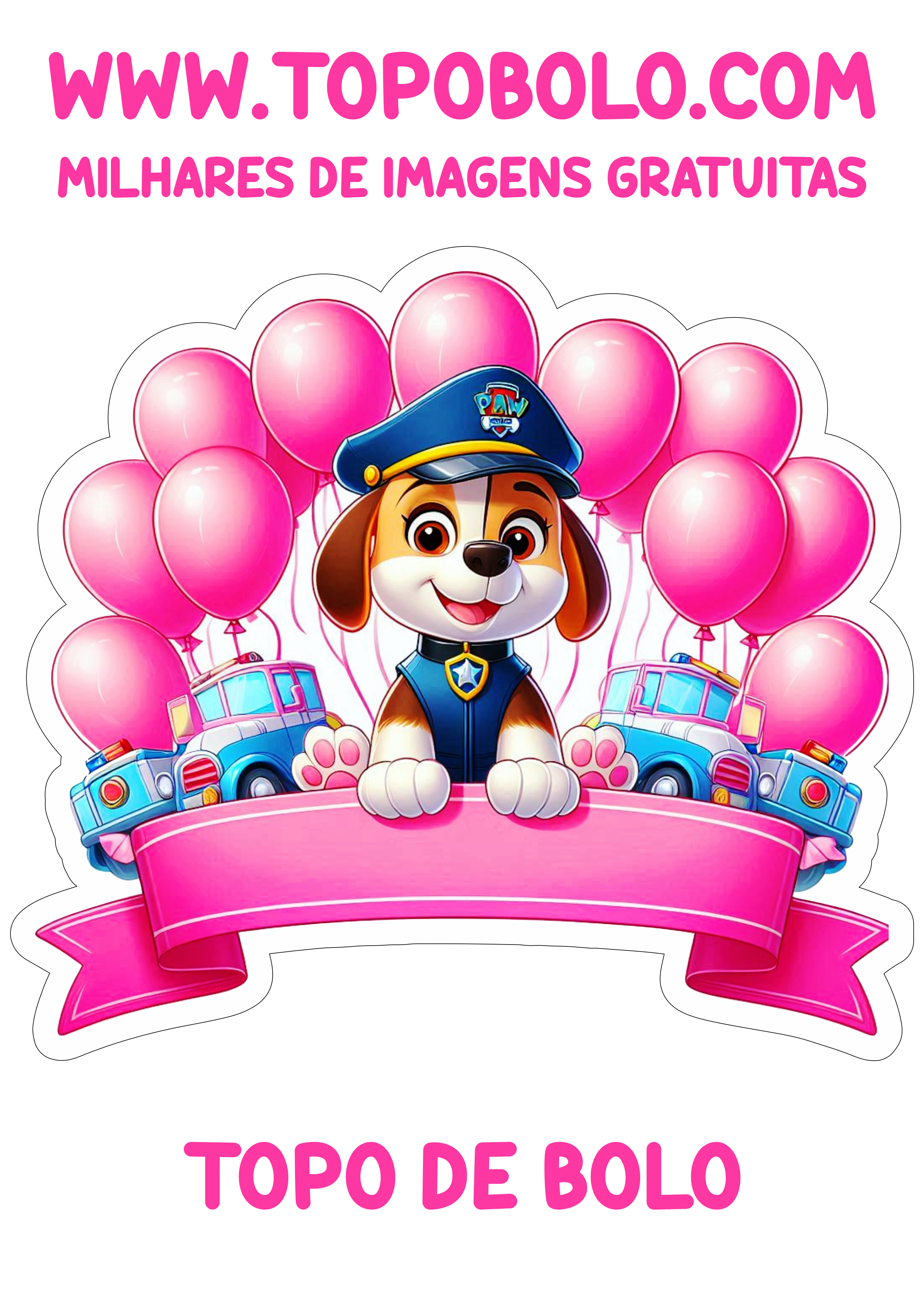 Topo de bolo patrulha canina rosa png hora da festa personalizada aniversário infantil topper cake artes gráficas birthday