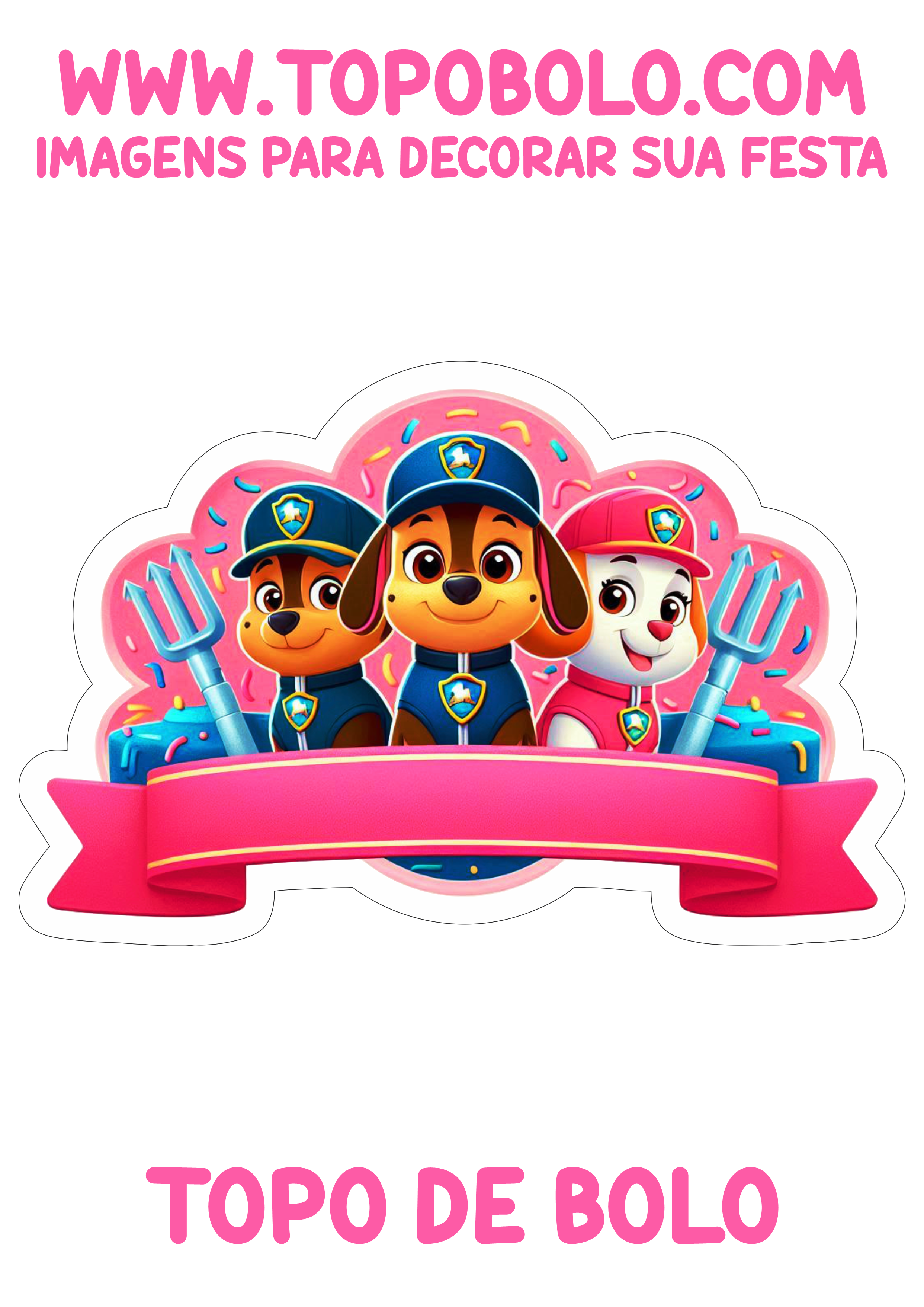 Topo de bolo rosa patrulha canina paw patrol decoração de aniversário infantil png