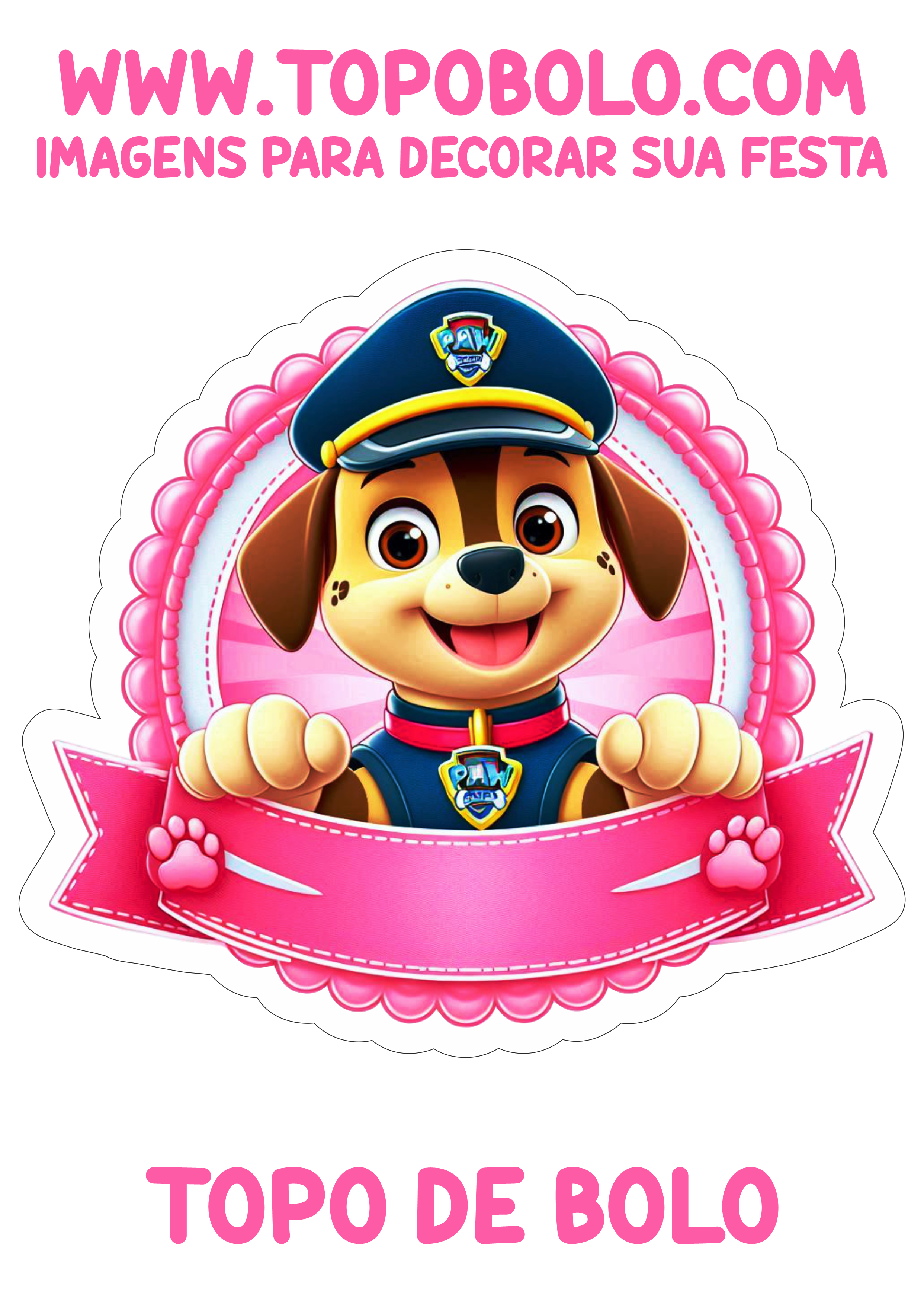 Topo de bolo rosa patrulha canina paw patrol decoração de aniversário infantil papelaria criativa png