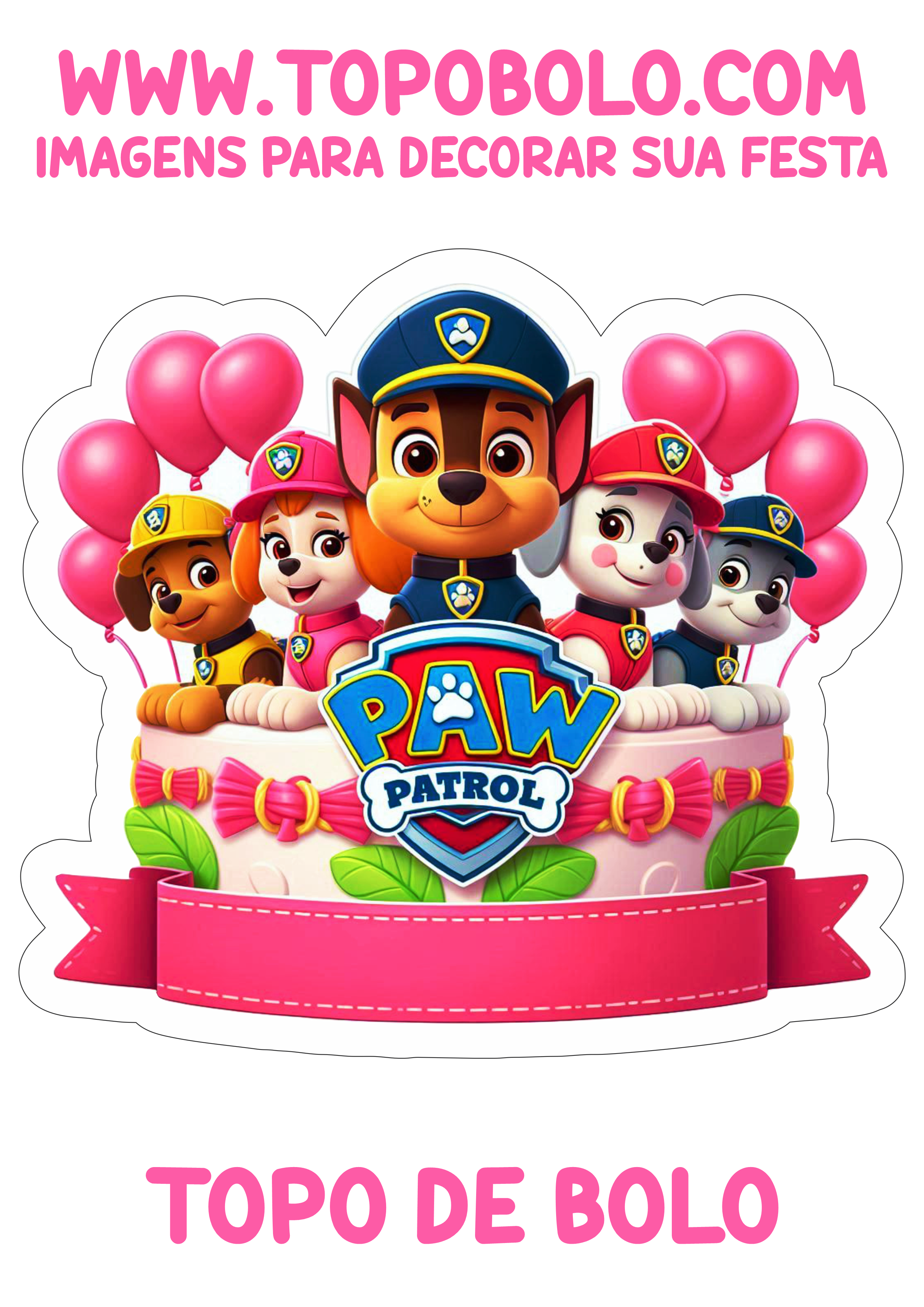 Topo de bolo rosa patrulha canina paw patrol decoração de aniversário infantil papelaria criativa para imprimir png