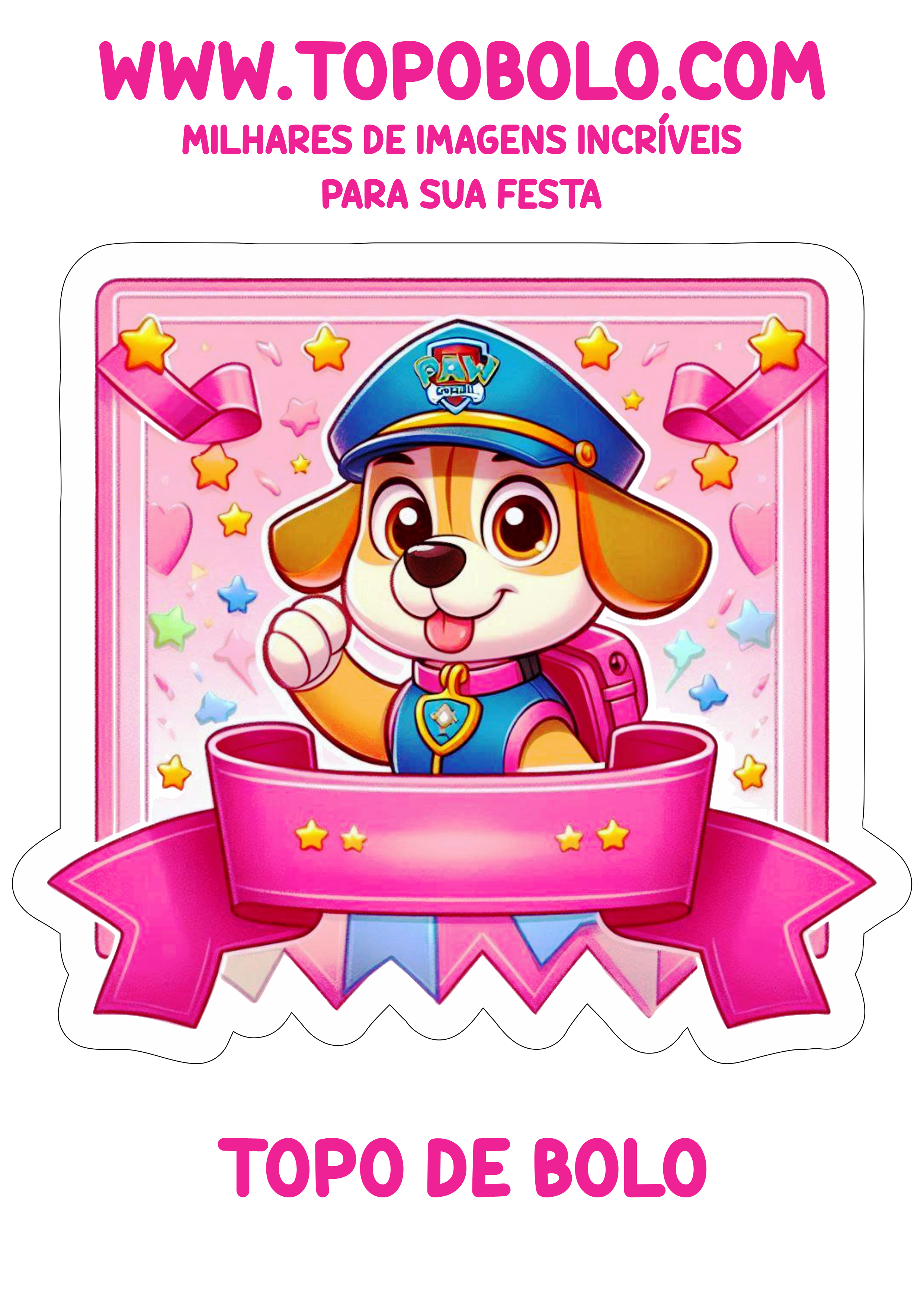 Topo de bolo rosa patrulha canina paw patrol decoração de aniversário infantil papelaria criativa para imprimir free png